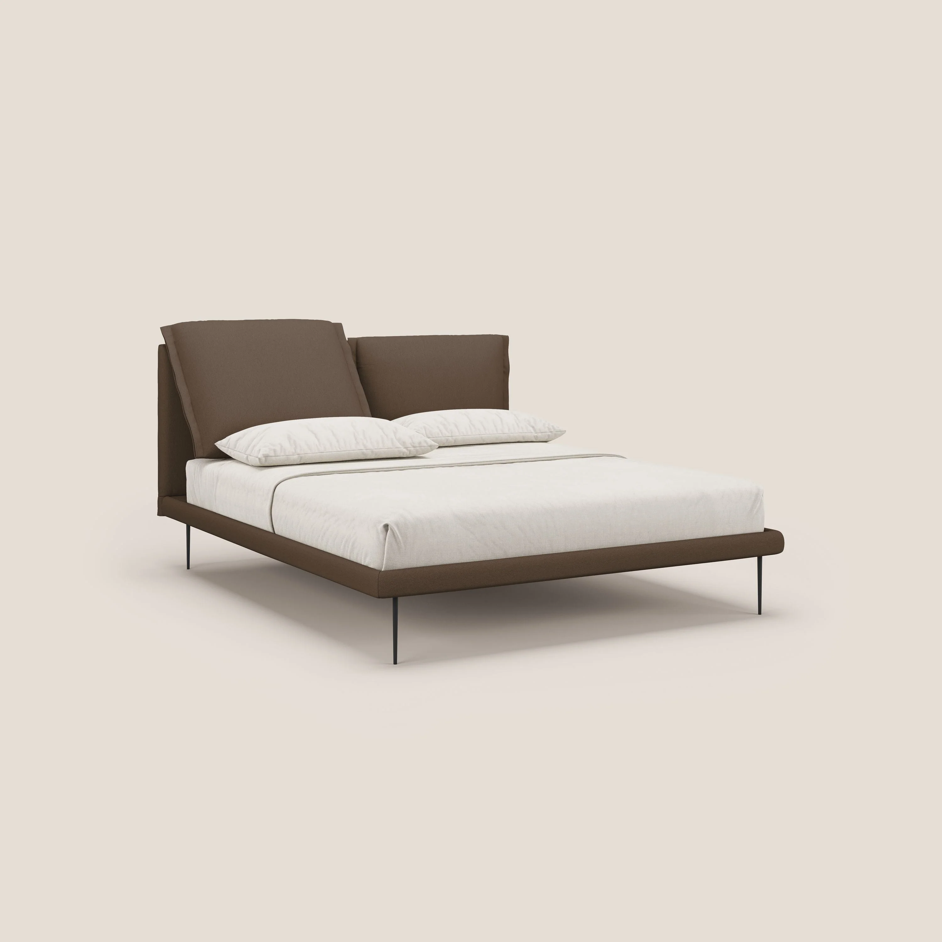 Noah lit avec coussins réglables et pieds hauts en métal en tissu détachable T05 marron