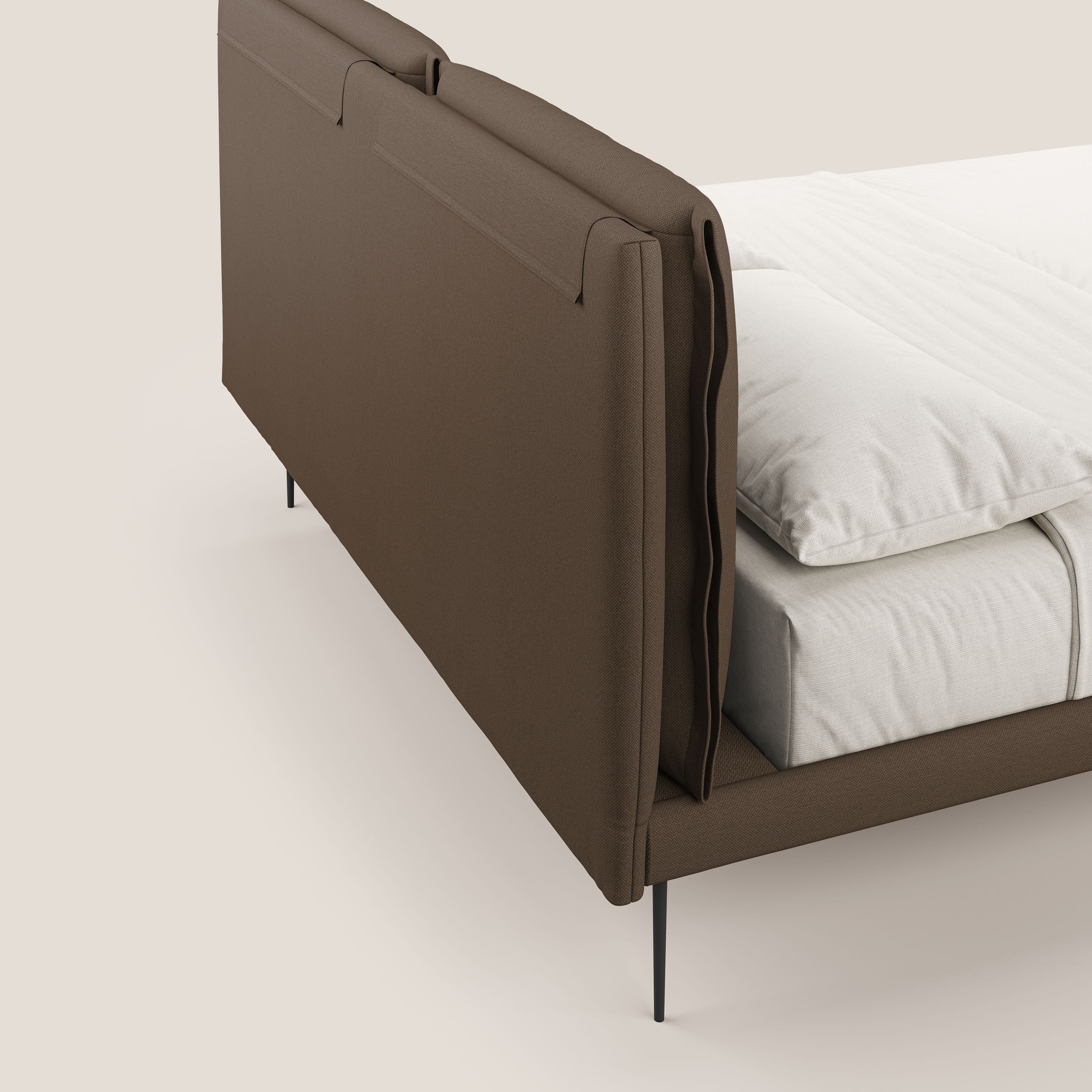 Noah lit avec coussins réglables et pieds hauts en métal en tissu détachable T05 marron - Image 7