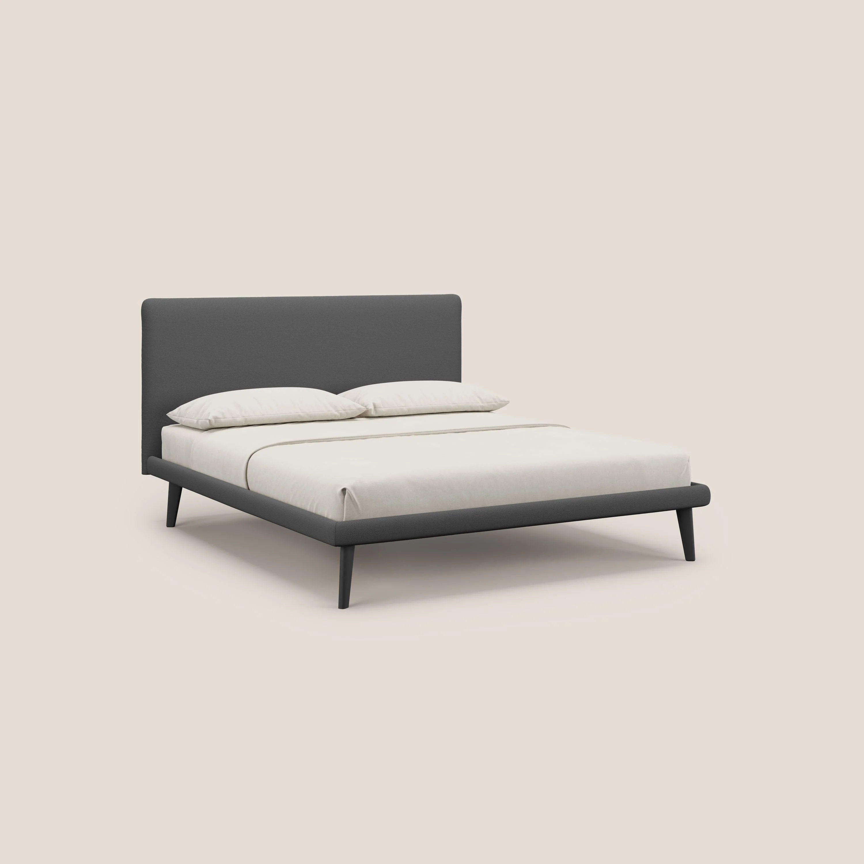 Noel lit minimaliste scandinave avec pieds foncés et tissu flammé imperméable T19 anthracite
