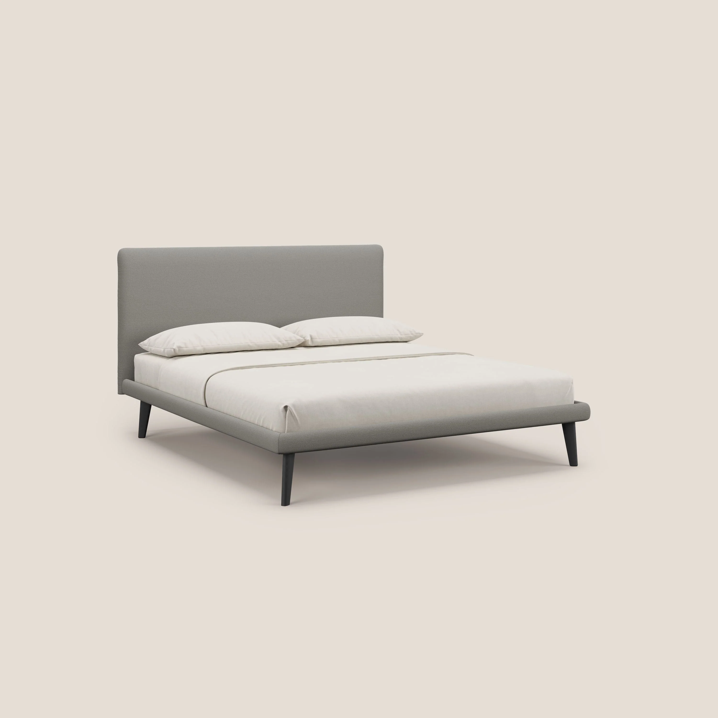 Noel lit minimaliste scandinave avec pieds foncés et tissu flammé imperméable T19 beige