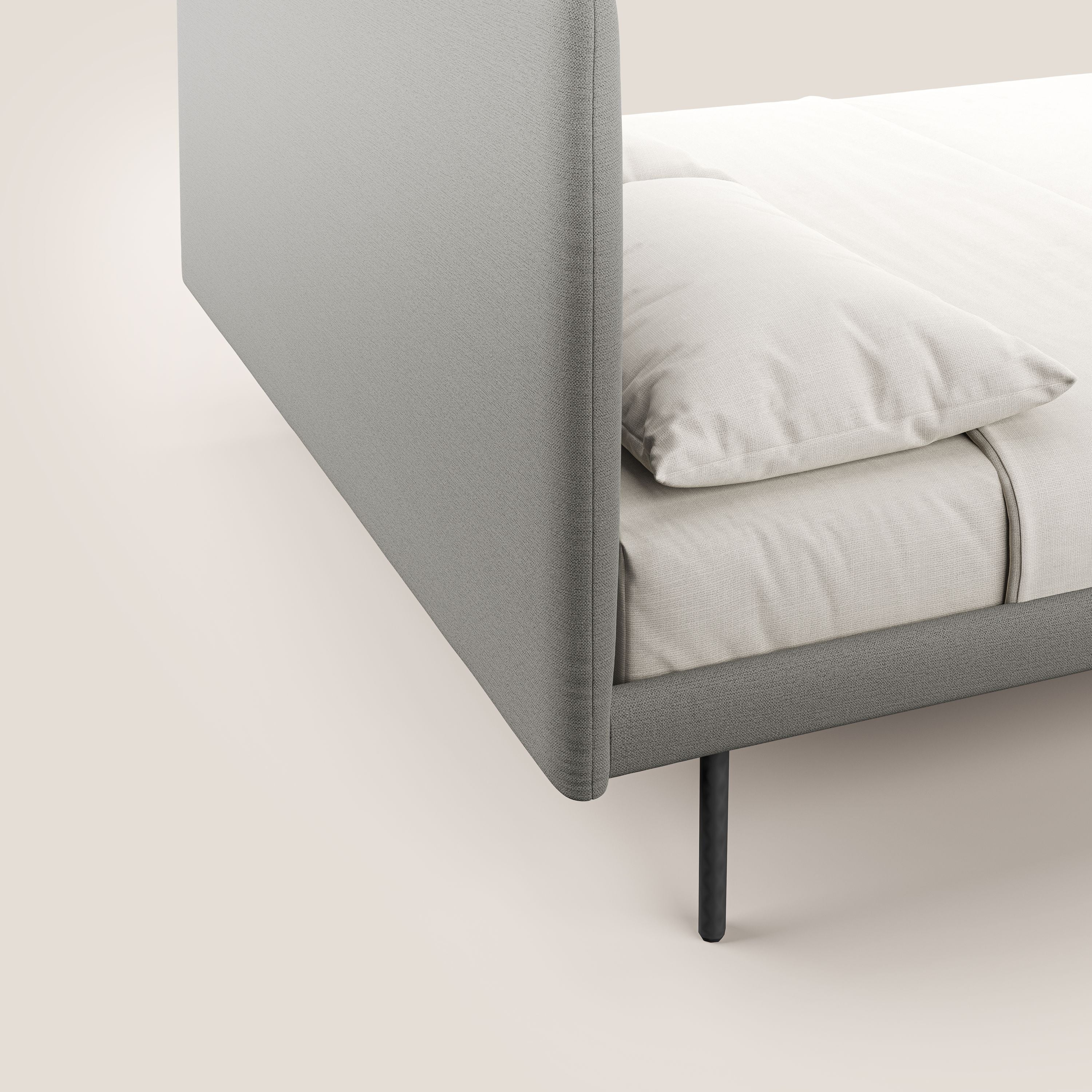 Noel lit minimaliste scandinave avec pieds foncés et tissu flammé imperméable T19 beige - Image 6