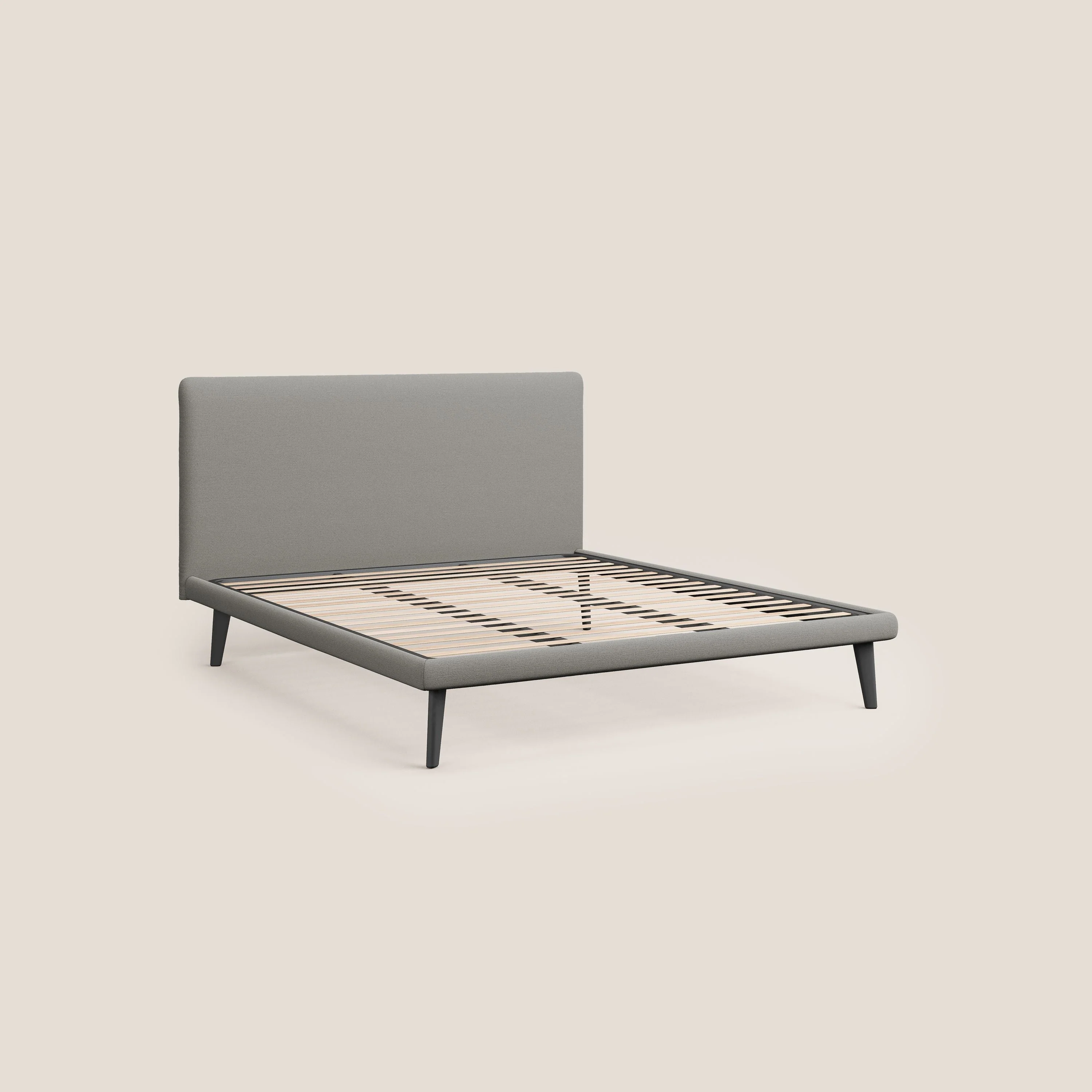 Noel lit minimaliste scandinave avec pieds foncés et tissu flammé imperméable T19 beige - Image 7