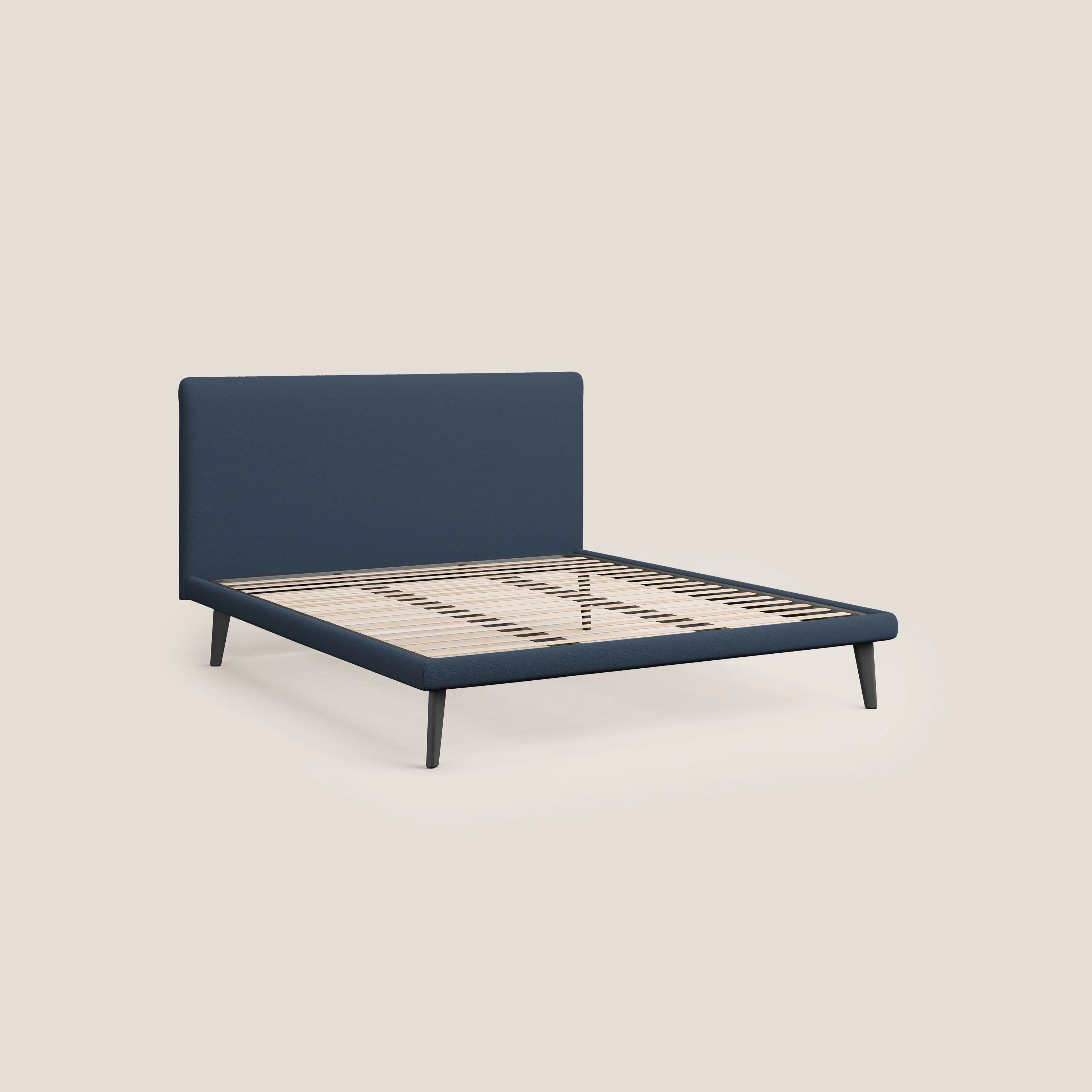 Noel lit minimaliste scandinave avec pieds foncés et tissu flammé imperméable T19 bleu - Image 7