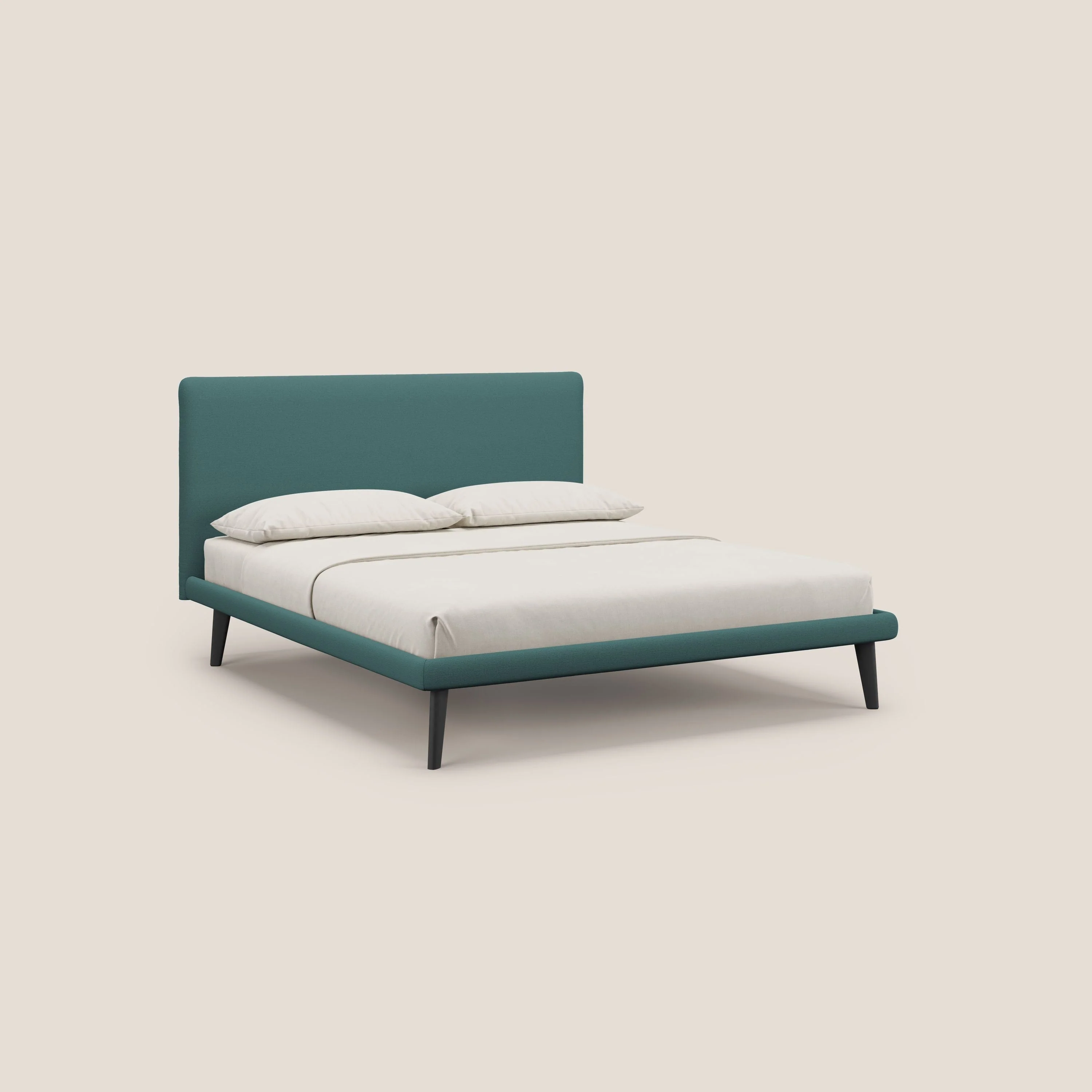 Noel lit minimaliste scandinave avec pieds foncés et tissu flammé imperméable T19 bleu canard
