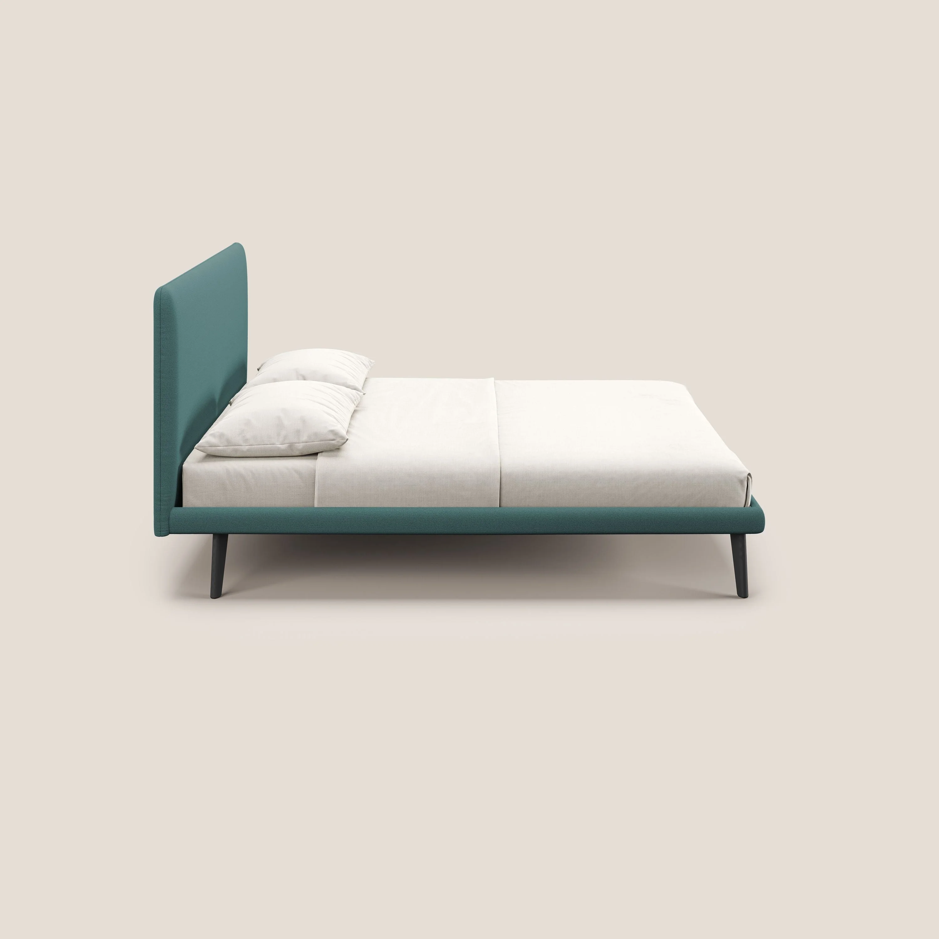 Noel lit minimaliste scandinave avec pieds foncés et tissu flammé imperméable T19 bleu canard - Image 3