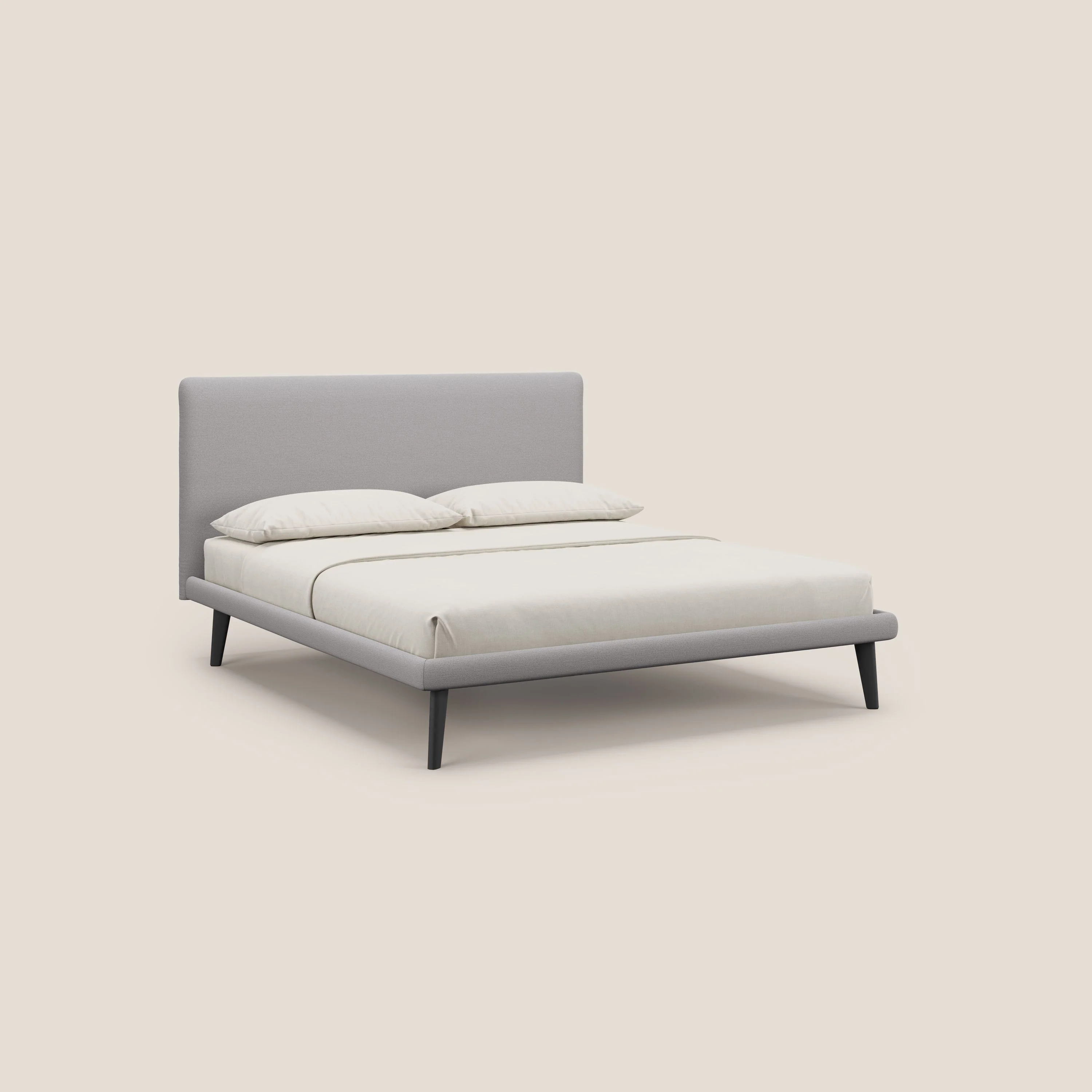 Noel lit minimaliste scandinave avec pieds foncés et tissu flammé imperméable T19 gris
