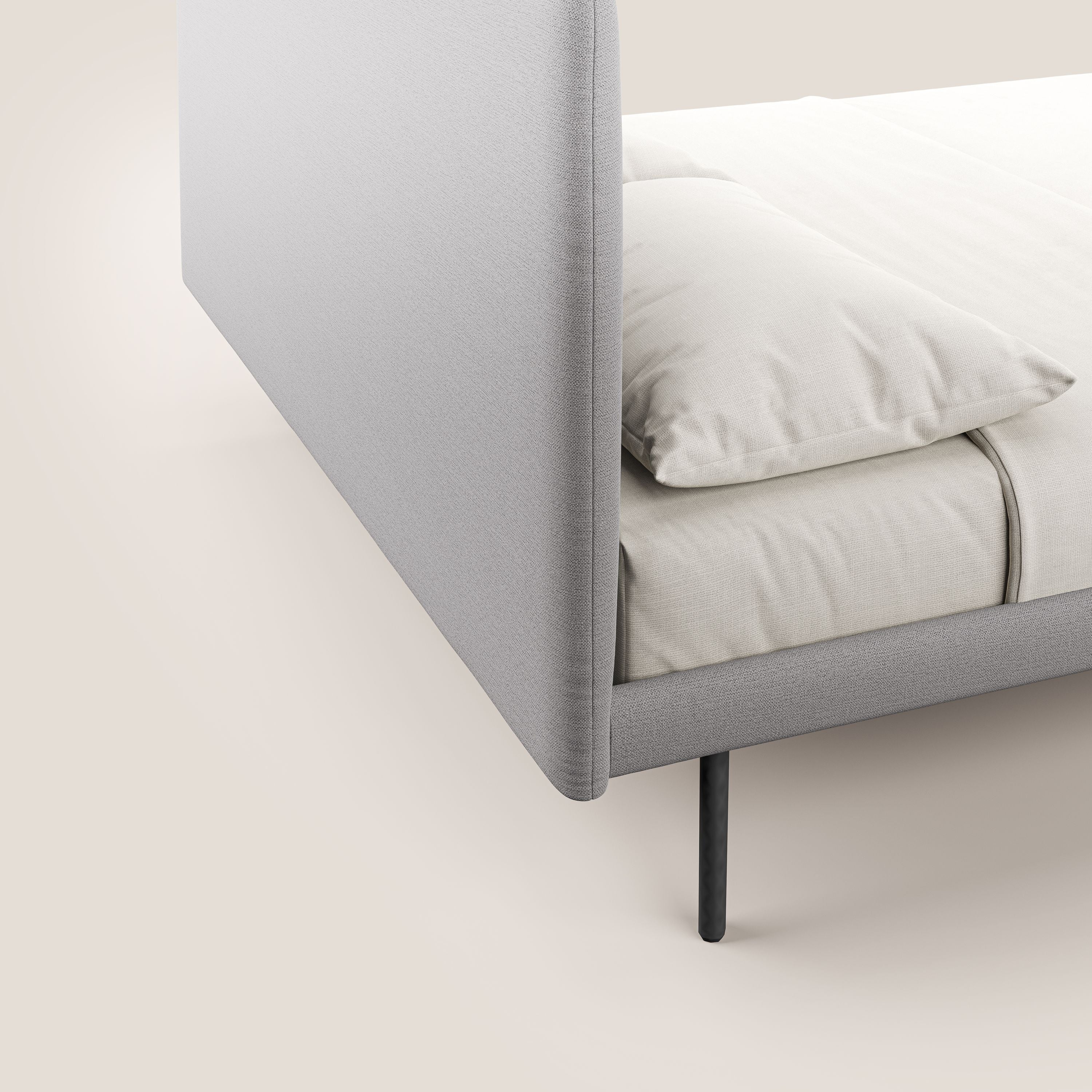 Noel lit minimaliste scandinave avec pieds foncés et tissu flammé imperméable T19 gris - Image 6