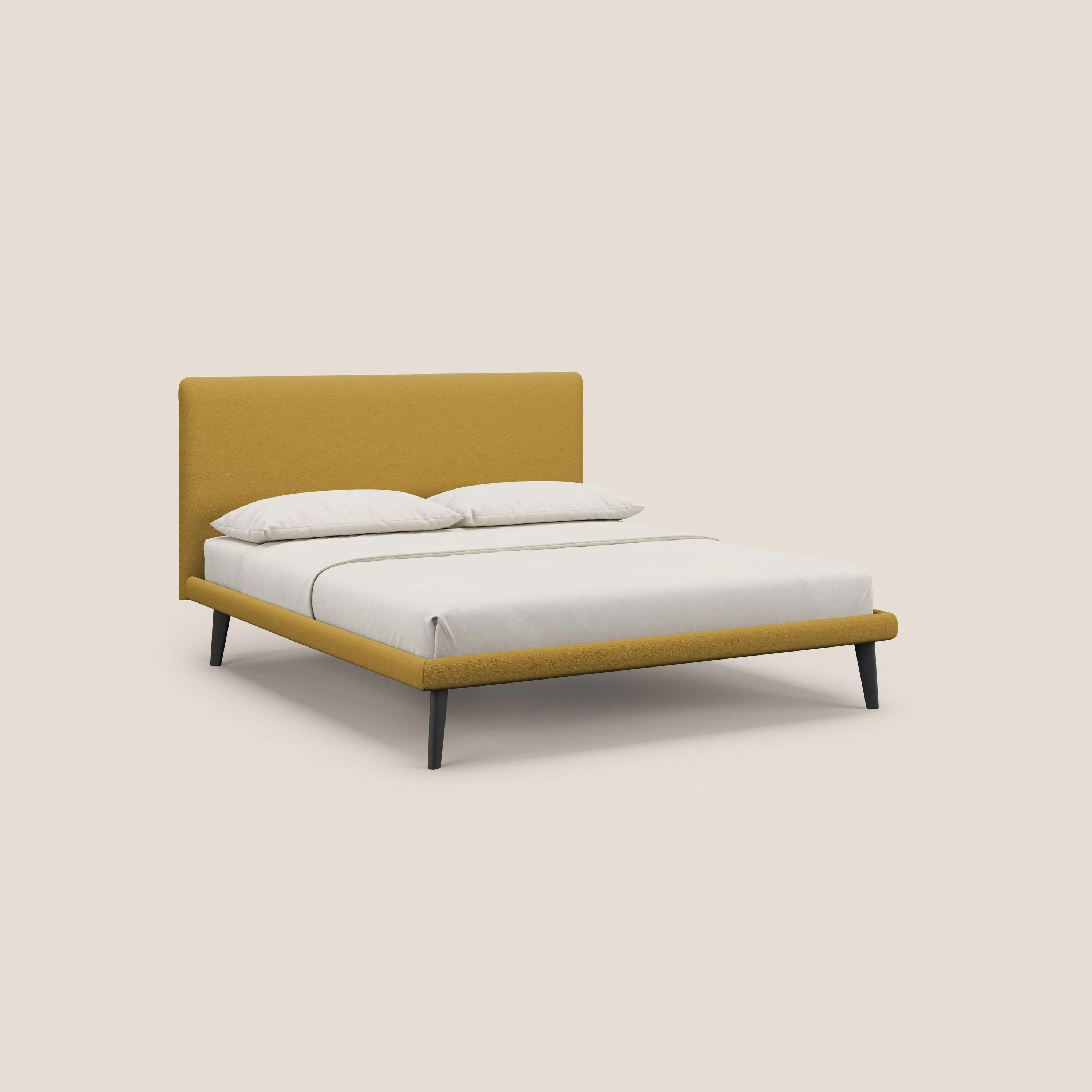 Noel lit minimaliste scandinave avec pieds foncés et tissu flammé imperméable T19 jaune