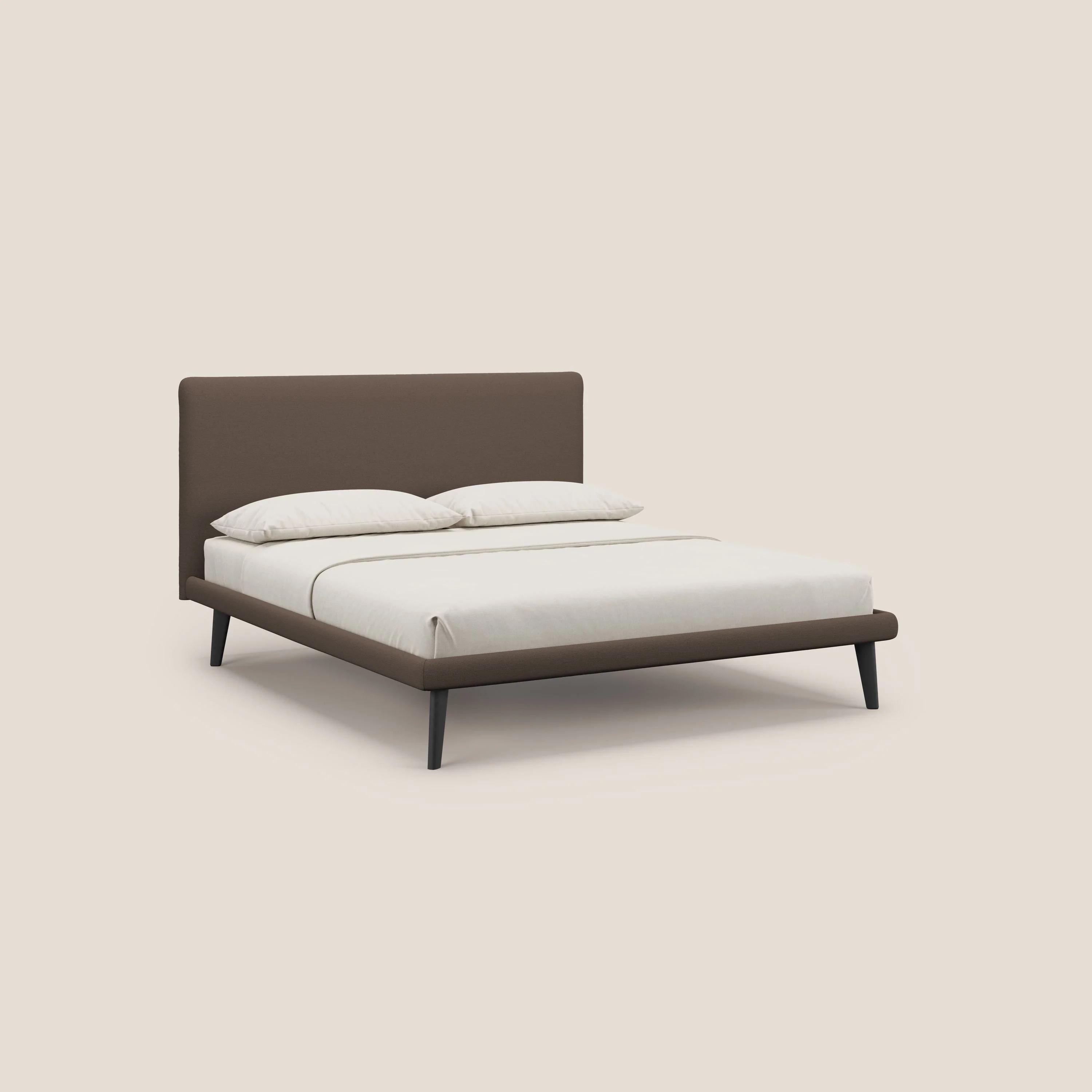Noel lit minimaliste scandinave avec pieds foncés et tissu flammé imperméable T19 marron