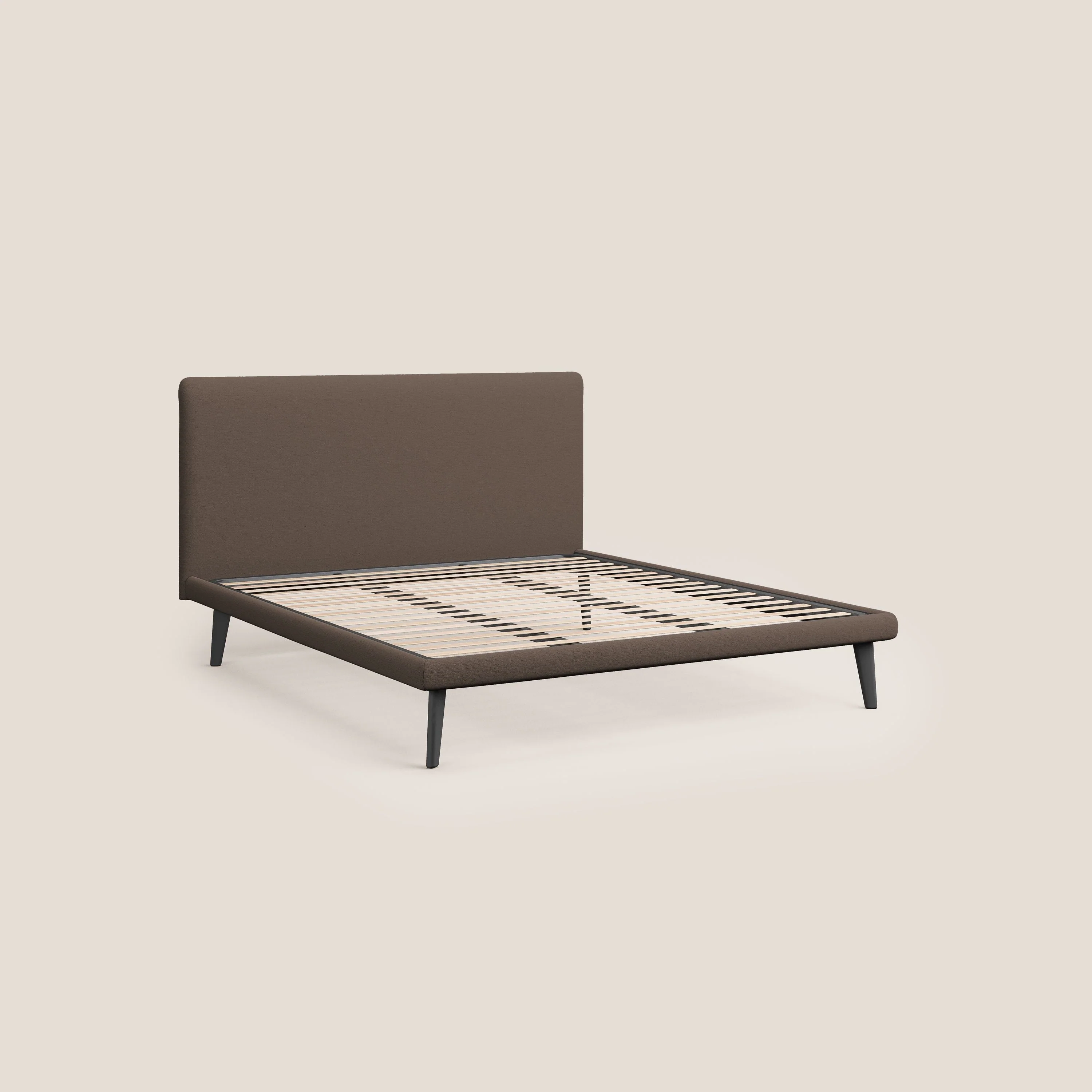Noel lit minimaliste scandinave avec pieds foncés et tissu flammé imperméable T19 marron - Image 7