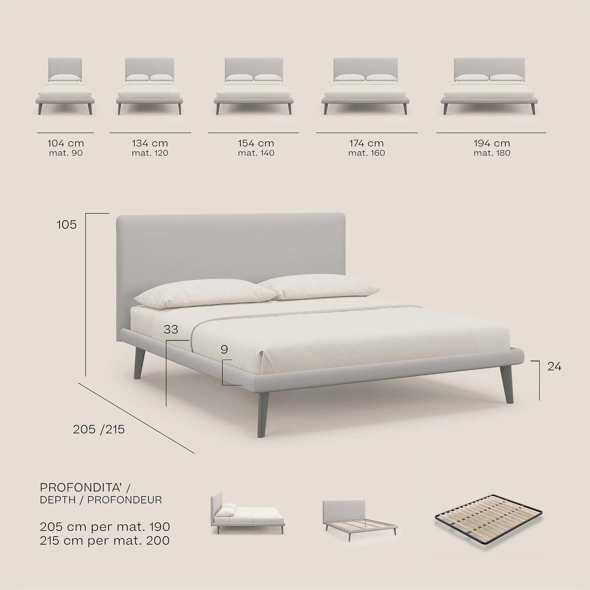 Noel lit minimaliste scandinave avec pieds foncés et tissu flammé imperméable T19 marron - Image 9