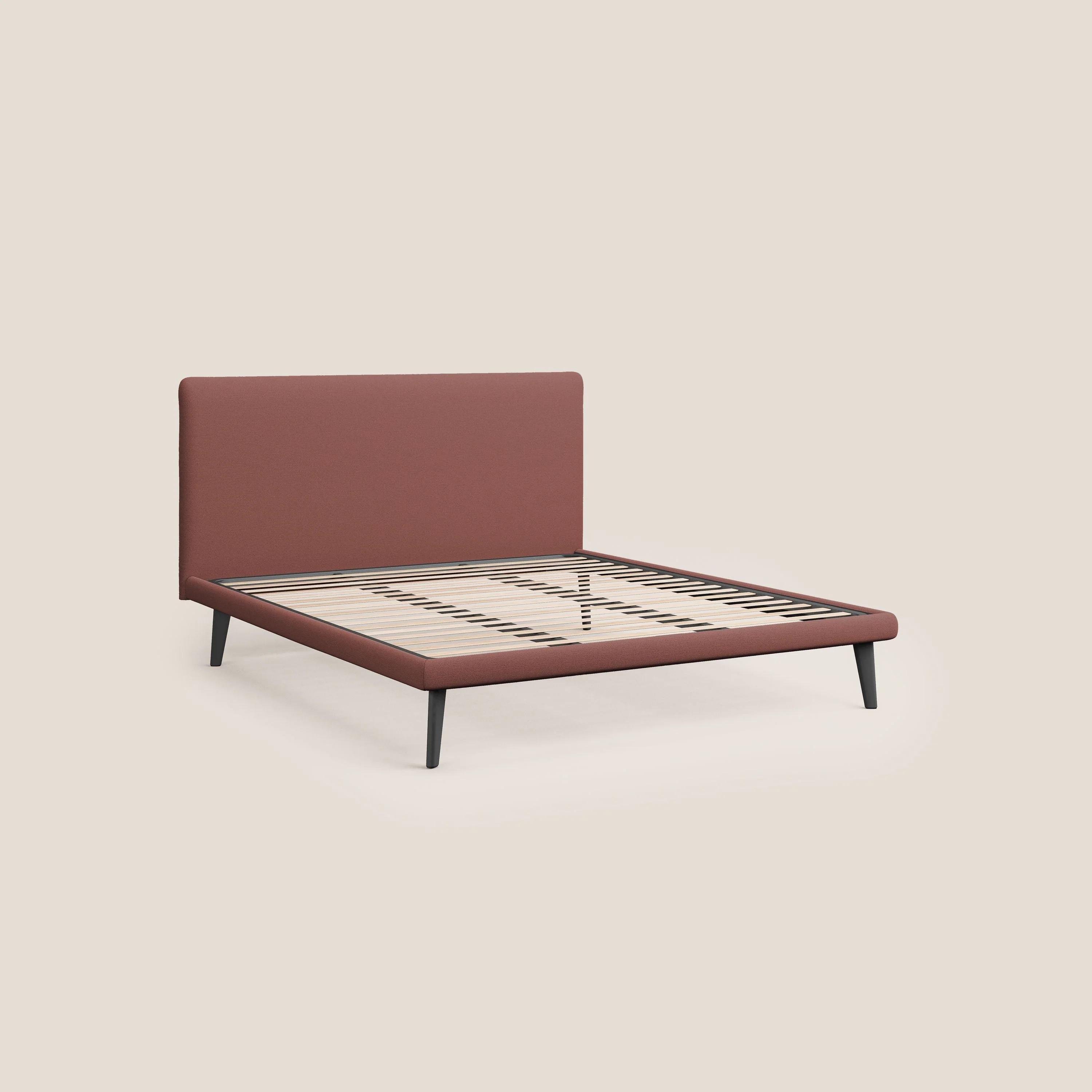 Noel lit minimaliste scandinave avec pieds foncés et tissu flammé imperméable T19 saumon - Image 9