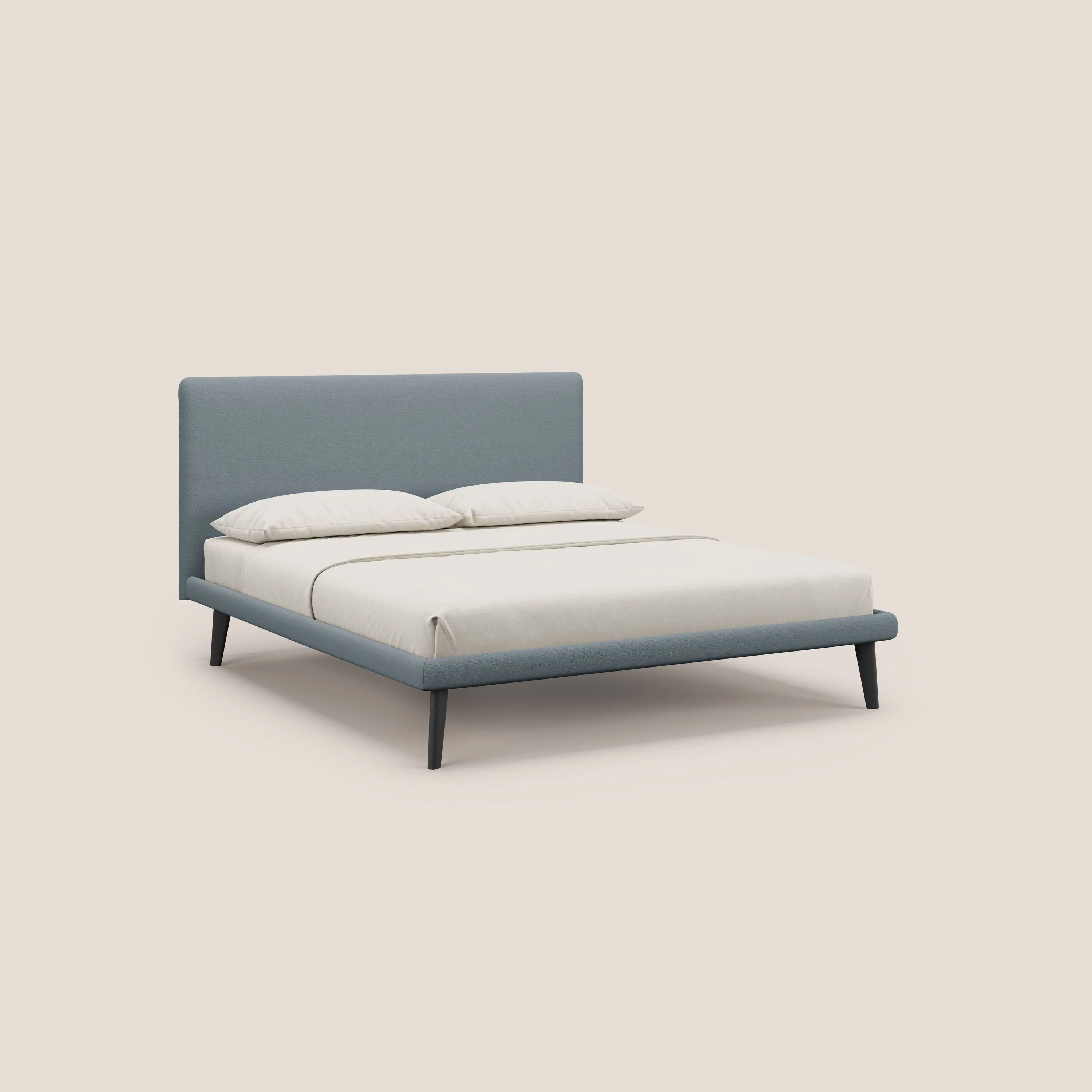 Noel lit minimaliste scandinave avec pieds foncés et tissu flammé imperméable T19 sucre glace
