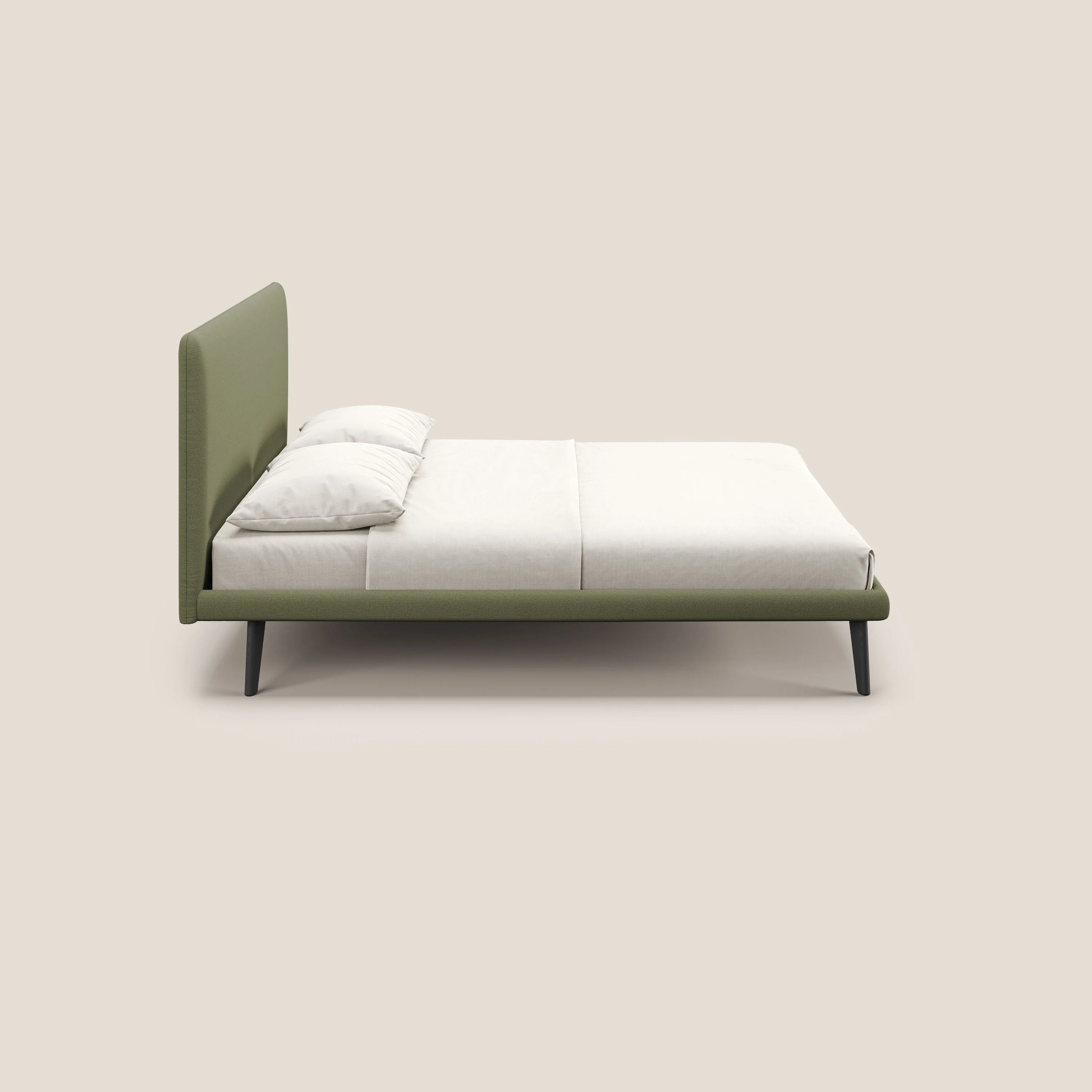 Noel lit minimaliste scandinave avec pieds foncés et tissu flammé imperméable T19 vert - Image 3