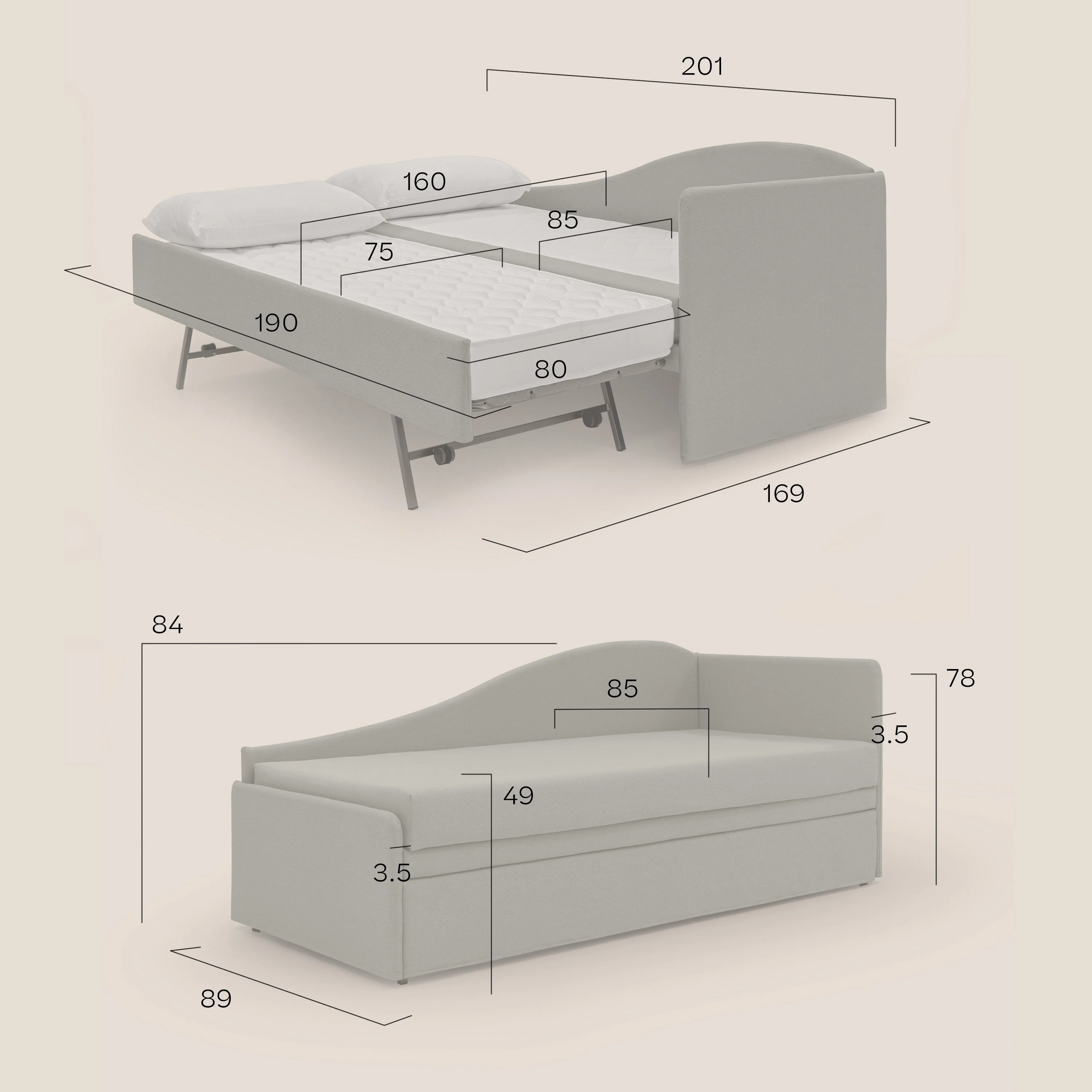 Nolo Canapé duplex avec lits jumeaux et tissu effet coton imperméable T13 beige - Image 11