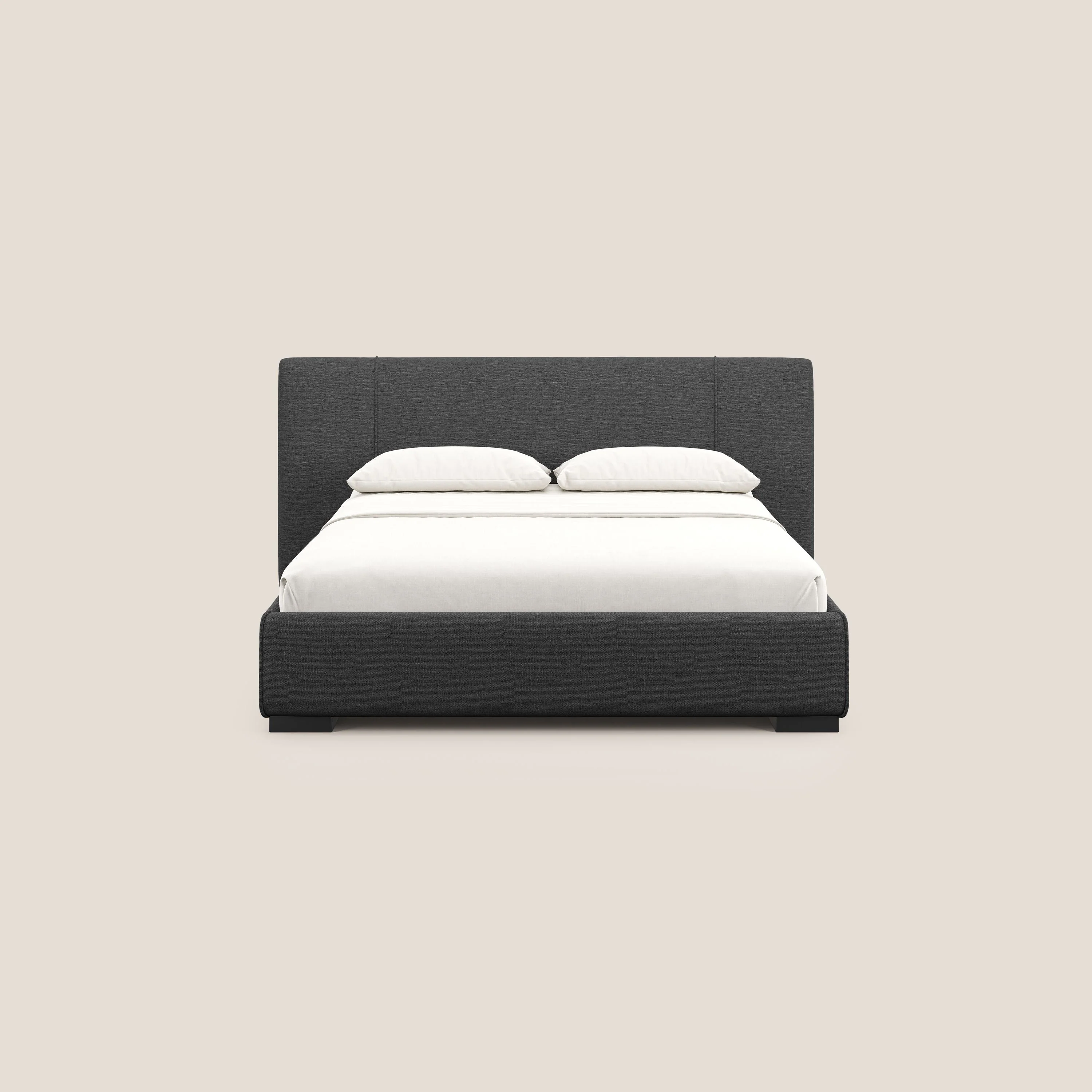 Omero lit avec coffre rembourré déhoussable en tissu flammé imperméable T14 anthracite - Image 3