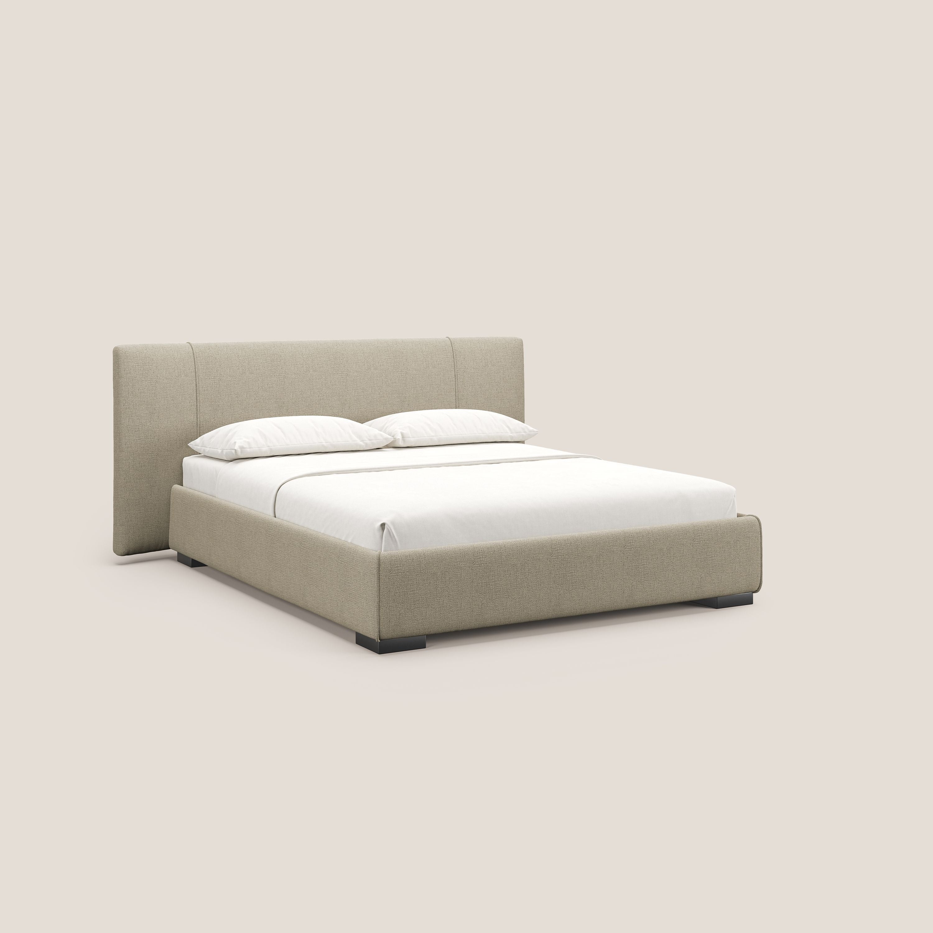 Omero lit avec coffre rembourré déhoussable en tissu flammé imperméable T14 beige