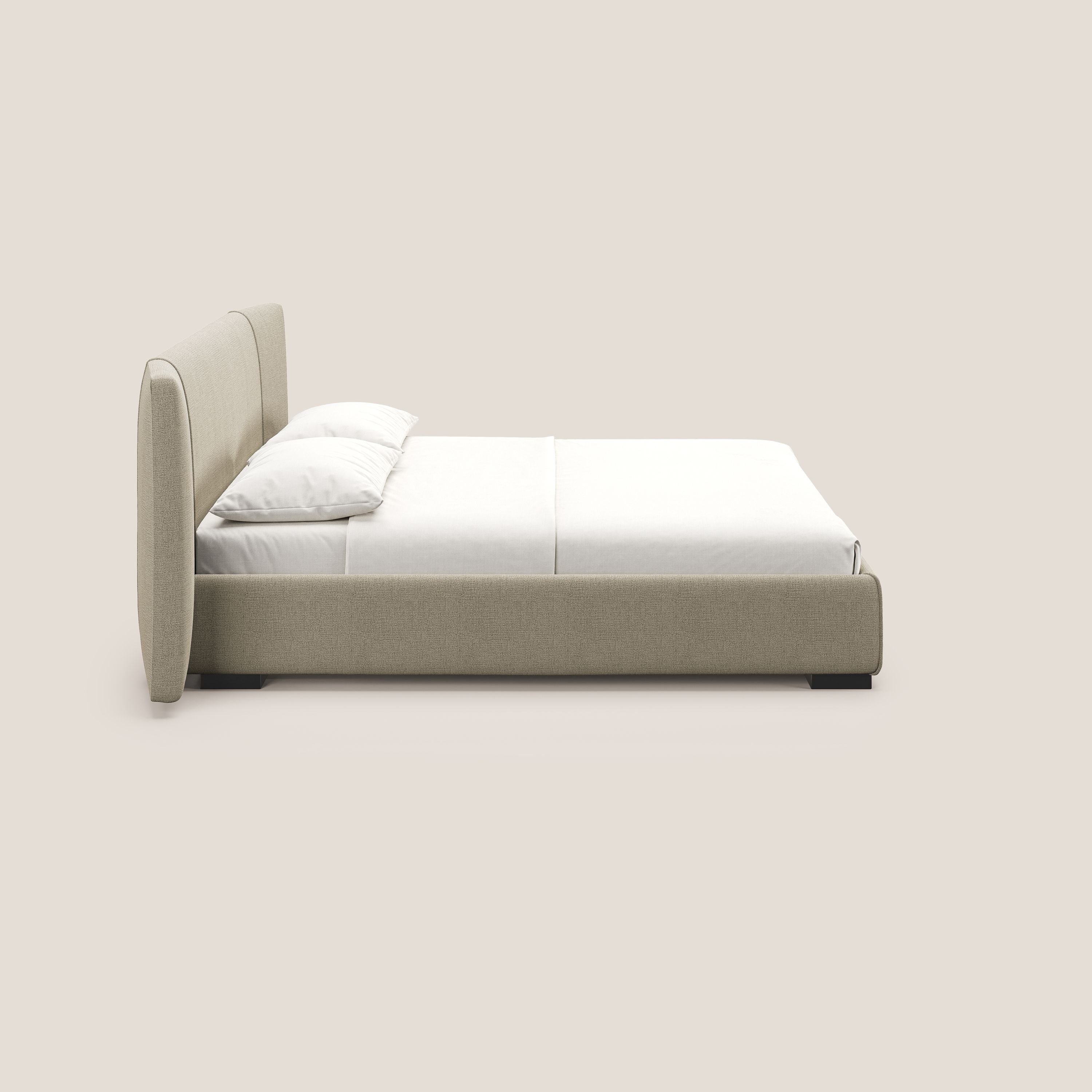 Omero lit avec coffre rembourré déhoussable en tissu flammé imperméable T14 beige - Image 5