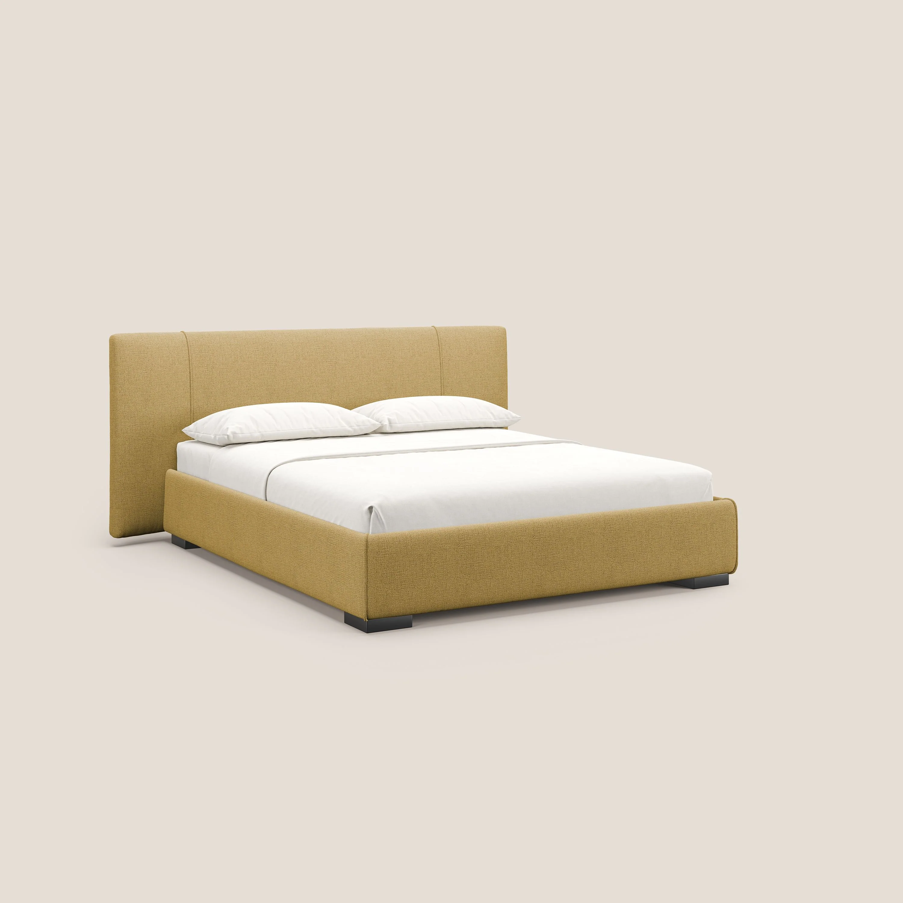 Omero lit avec coffre rembourré déhoussable en tissu flammé imperméable T14 jaune