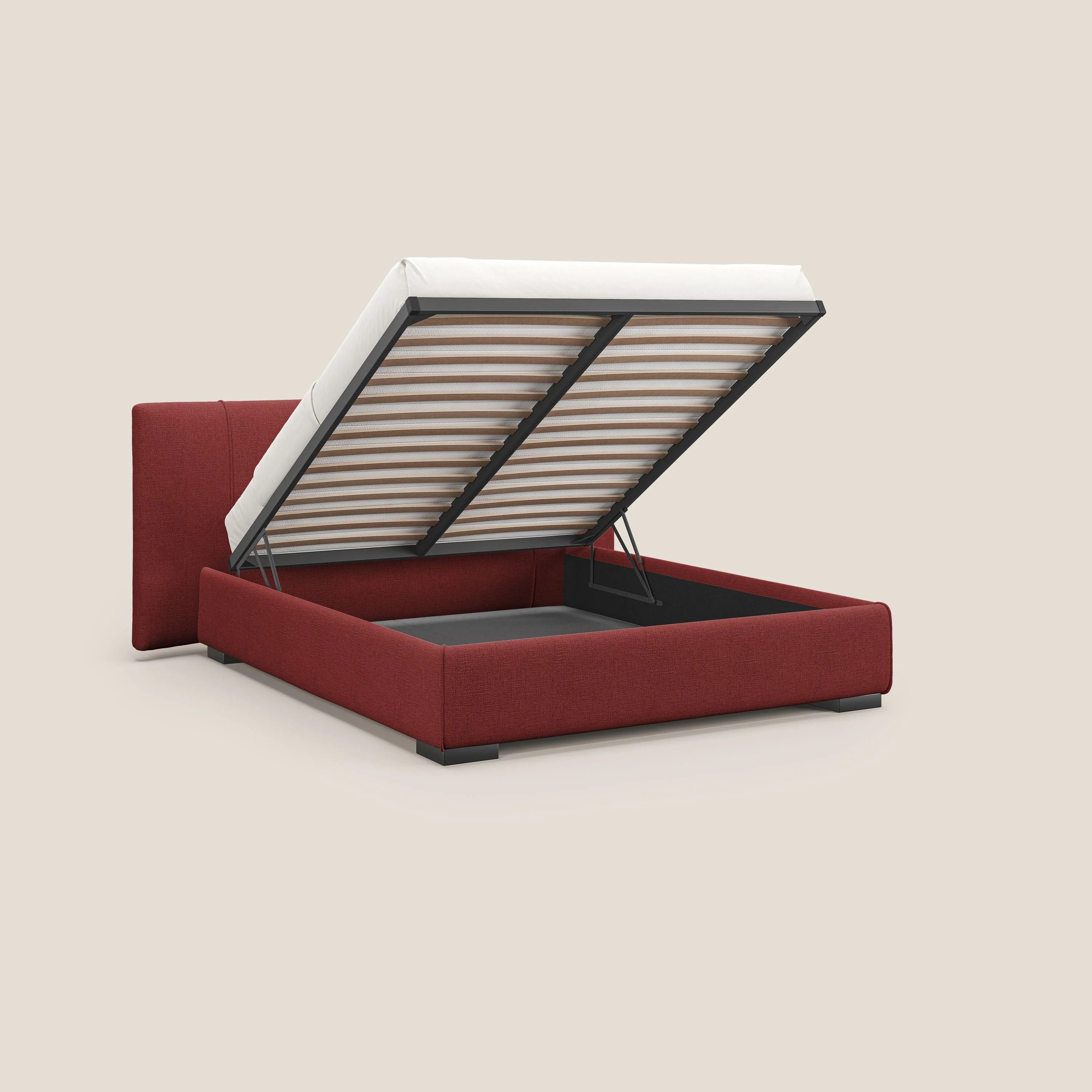 Omero lit avec coffre rembourré déhoussable en tissu flammé imperméable T14 rouge - Image 3