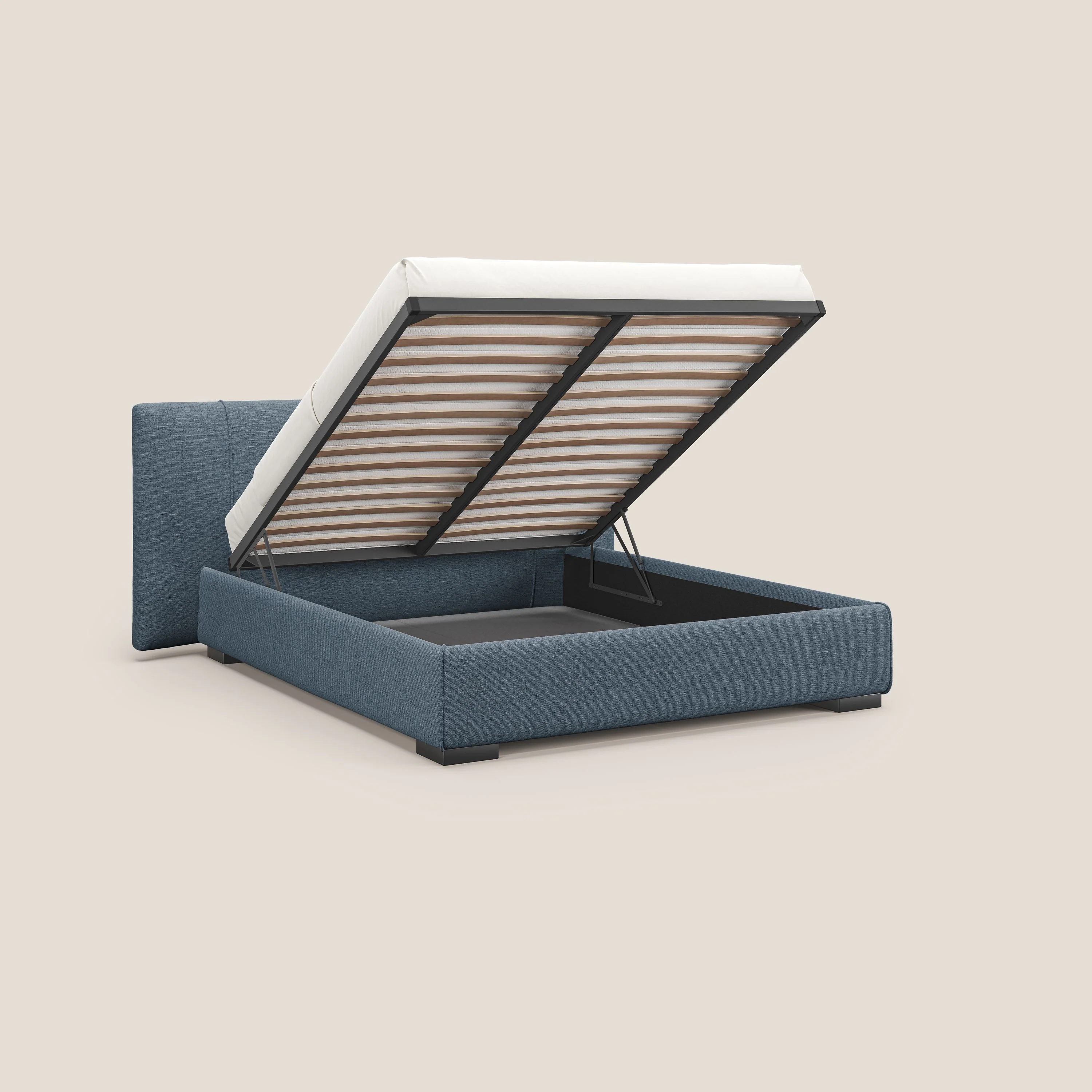 Omero lit avec coffre rembourré déhoussable en tissu flammé imperméable T14 sucre glace - Image 2