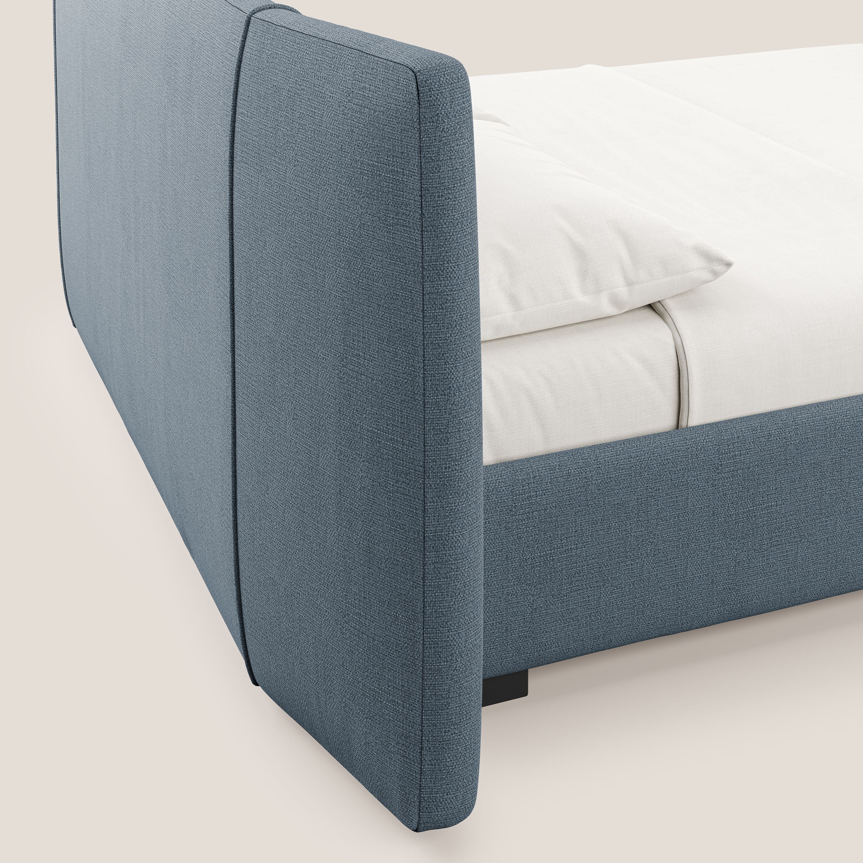 Omero lit avec coffre rembourré déhoussable en tissu flammé imperméable T14 sucre glace - Image 7