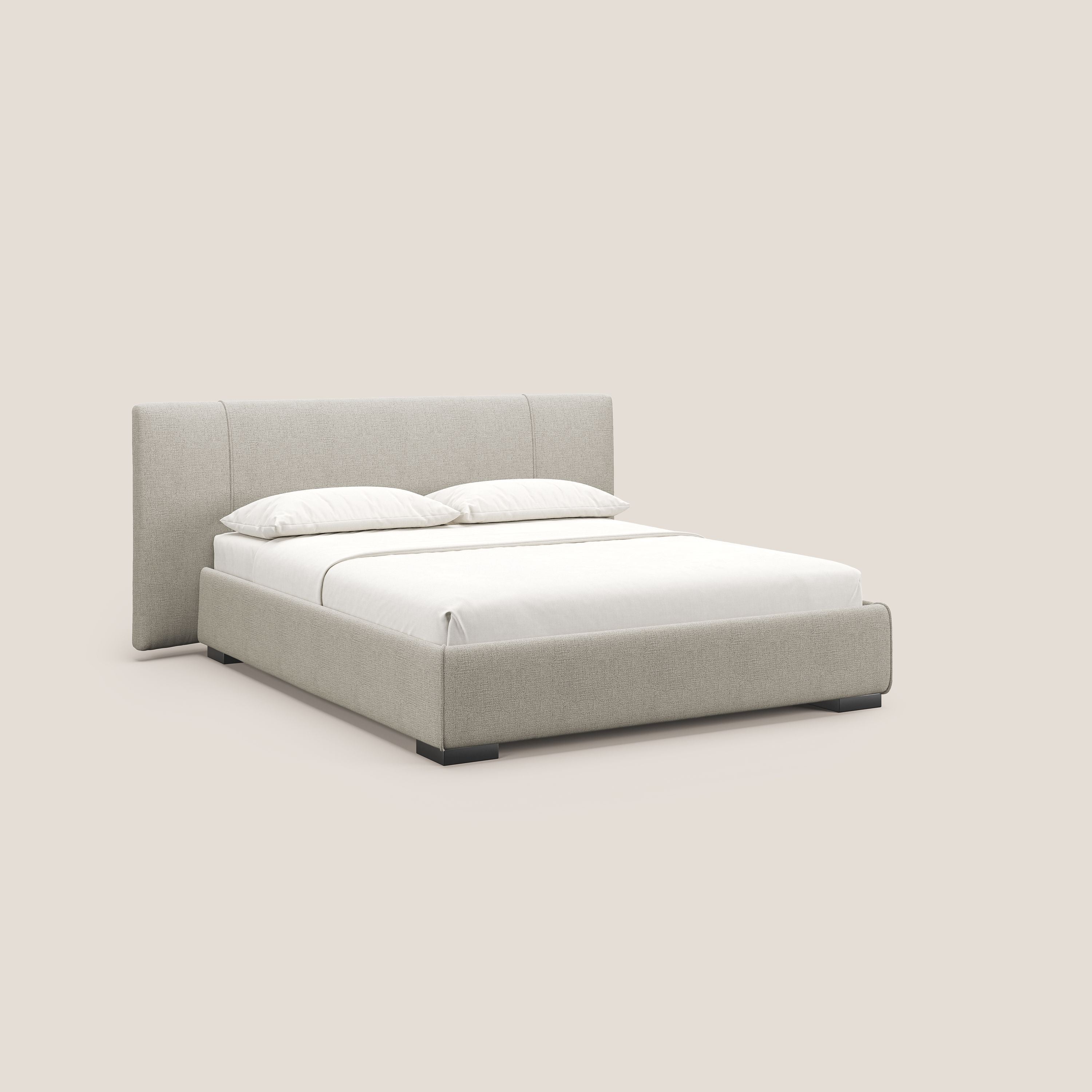 Omero lit avec coffre rembourré déhoussable en tissu flammé imperméable T14 Taupe tortora