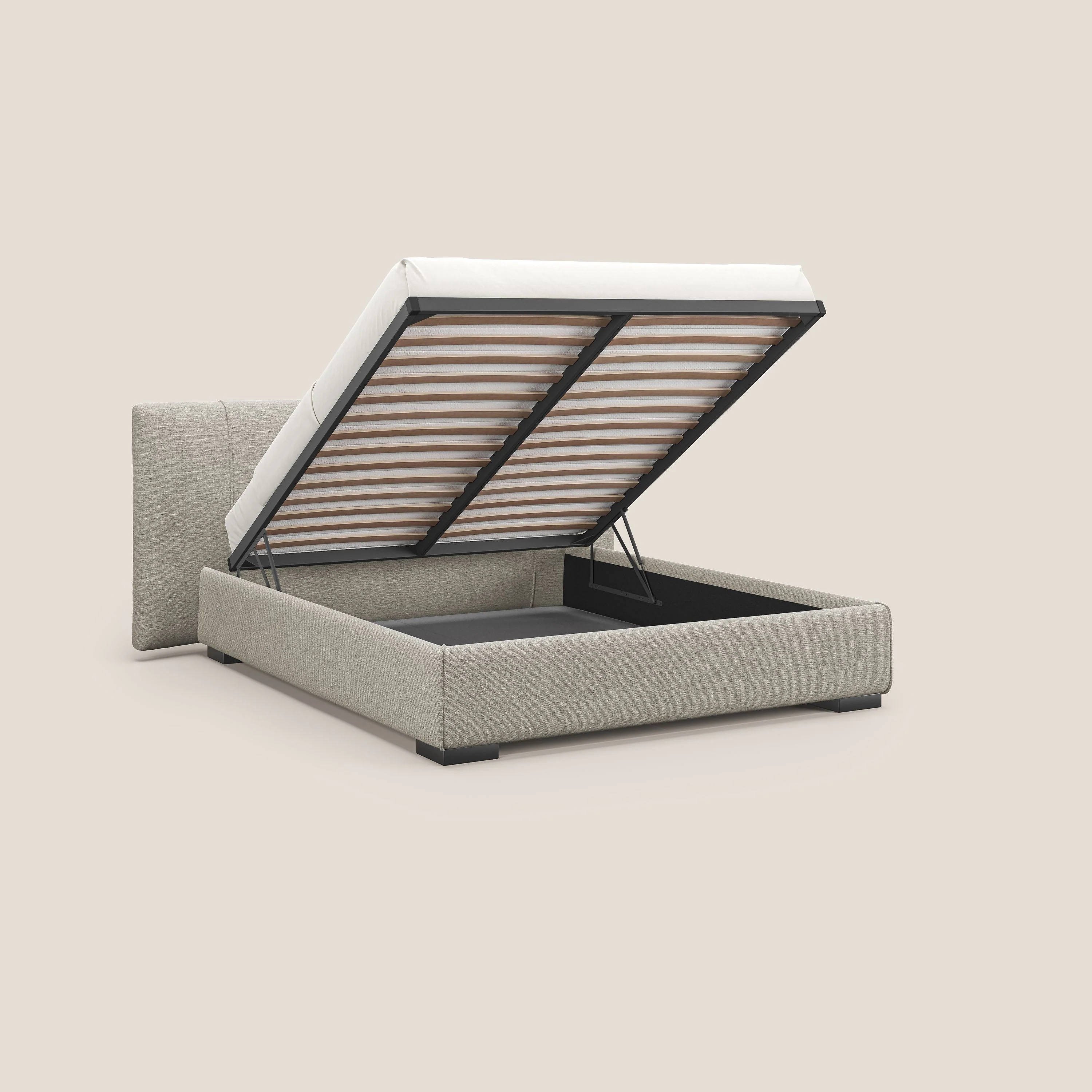 Omero lit avec coffre rembourré déhoussable en tissu flammé imperméable T14 Taupe tortora - Image 2