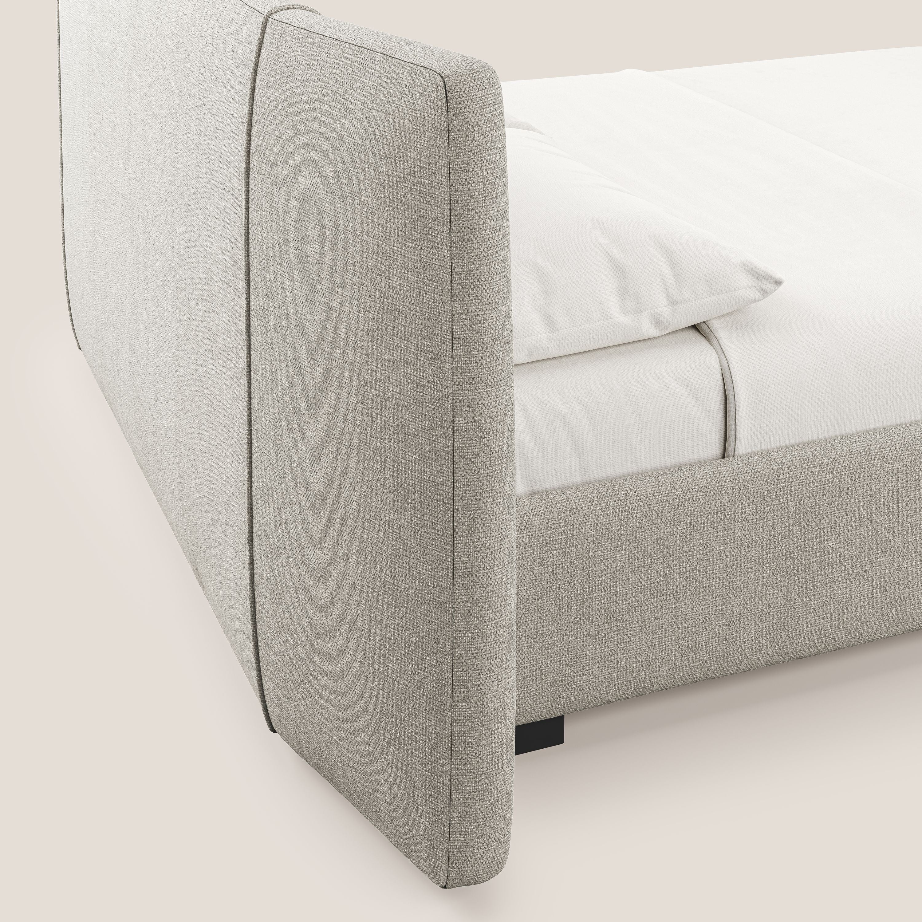 Omero lit avec coffre rembourré déhoussable en tissu flammé imperméable T14 Taupe tortora - Image 4