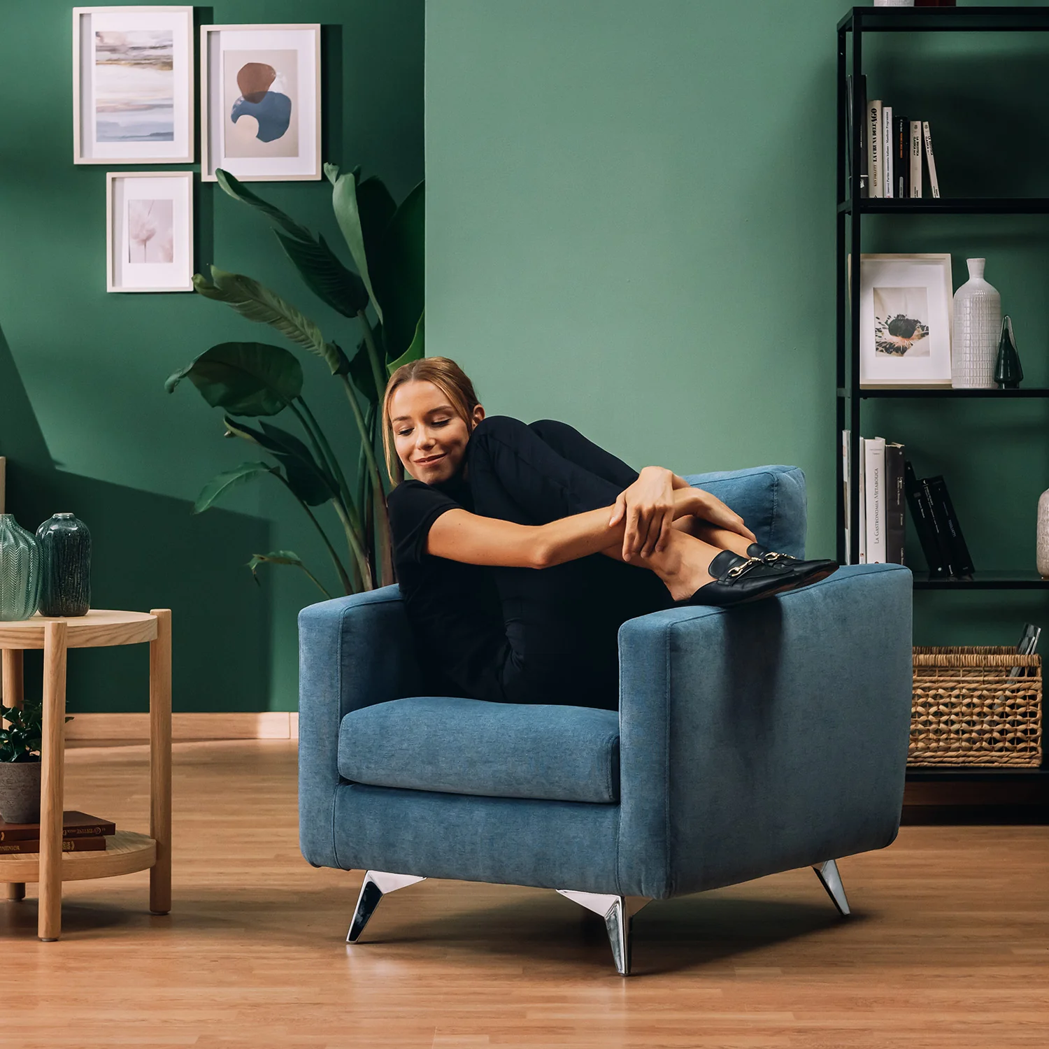 Orione fauteuil en tissu doux imperméable entrelacé T06 bleu ciel - Image 2