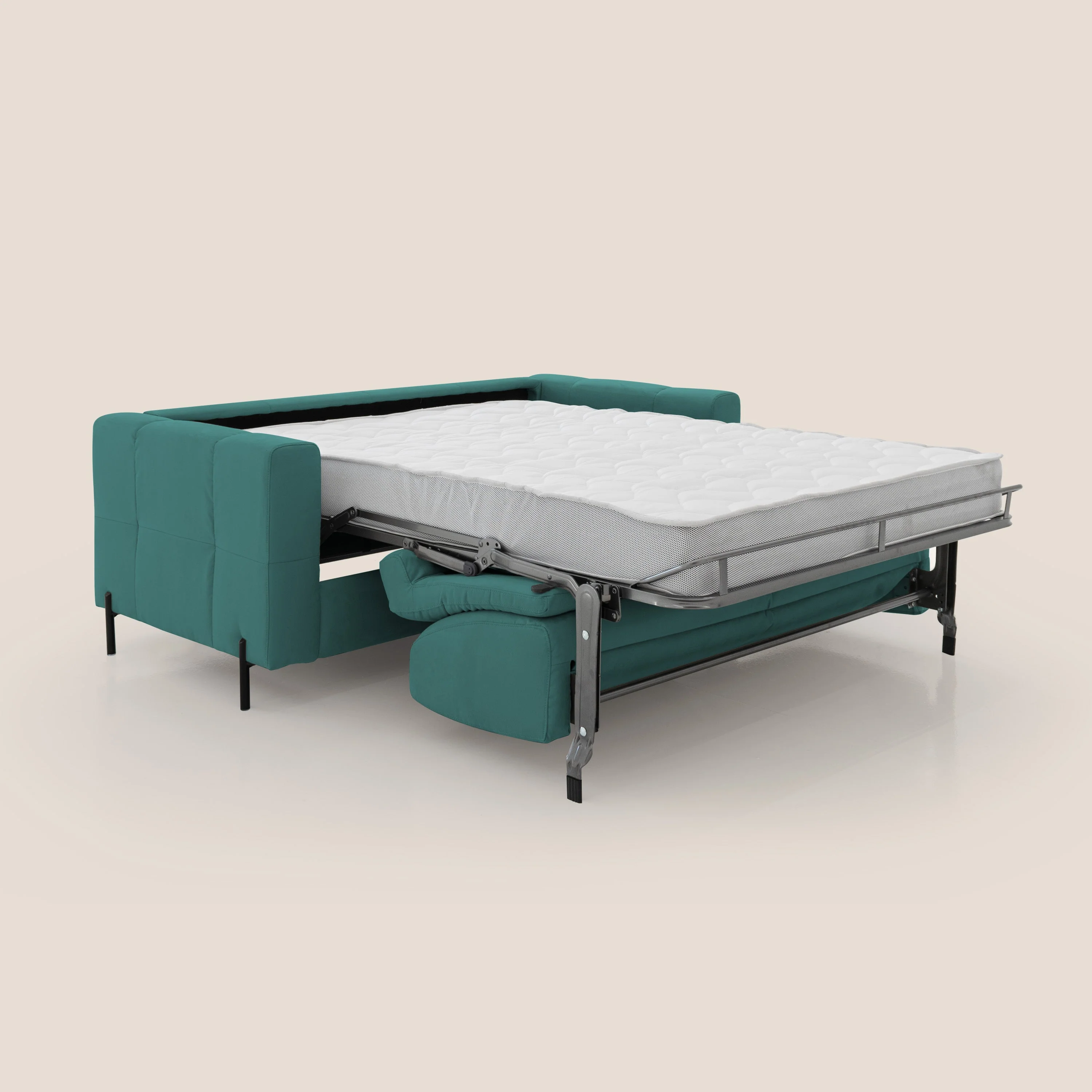 Ortensia canapé convertible matelas H 18cm et pieds hauts en élégante microfibre détachable T11 bleu canard - Image 2