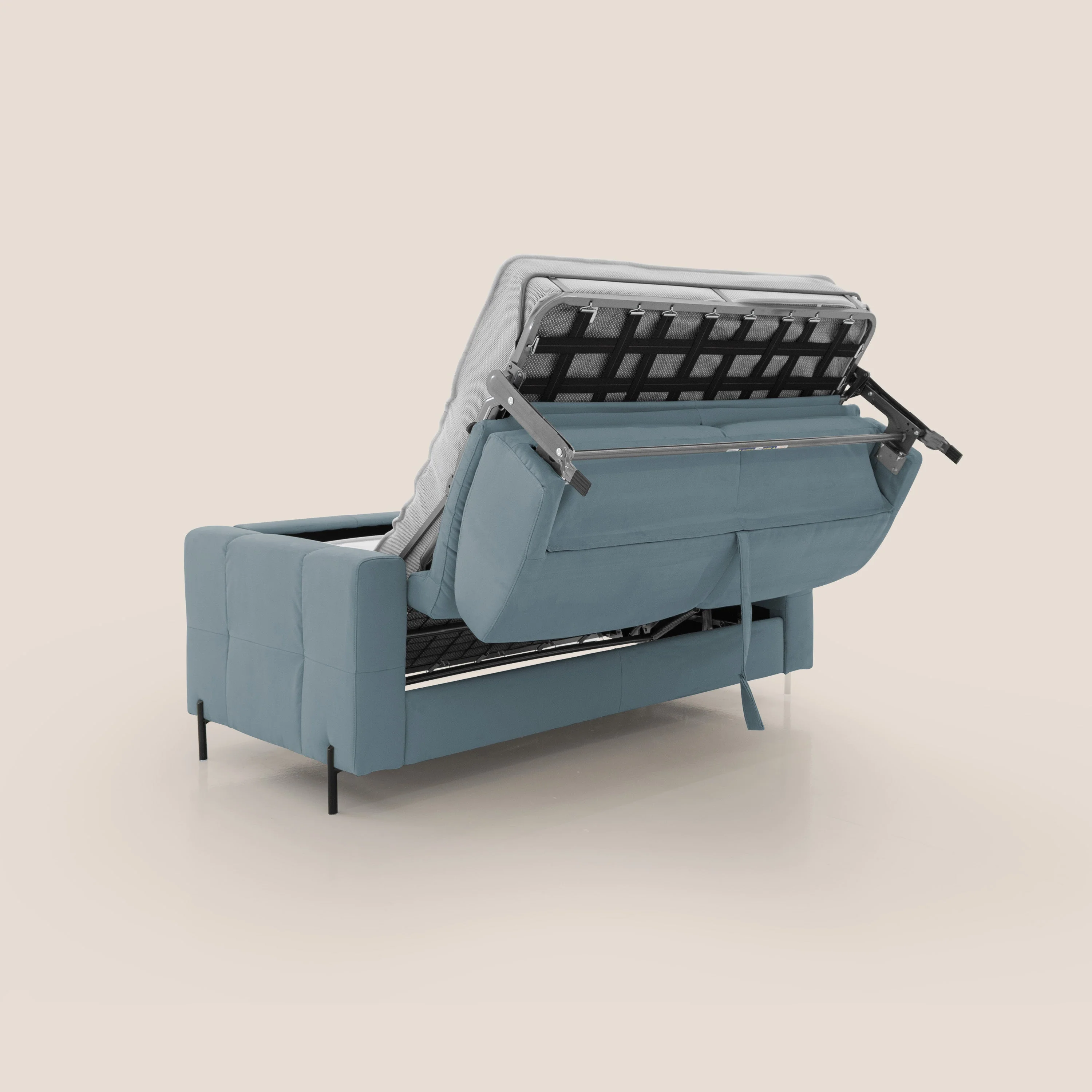 Ortensia canapé convertible matelas H 18cm et pieds hauts en élégante microfibre détachable T11 bleu pastel - Image 4