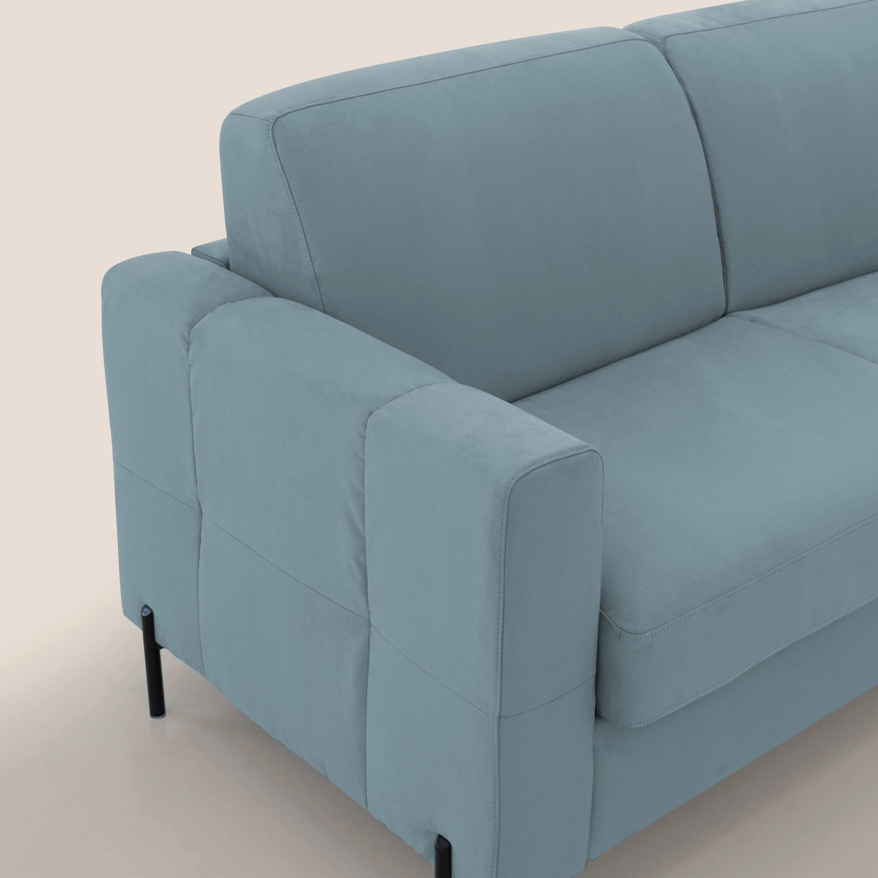 Ortensia canapé convertible matelas H 18cm et pieds hauts en élégante microfibre détachable T11 bleu pastel - Image 5