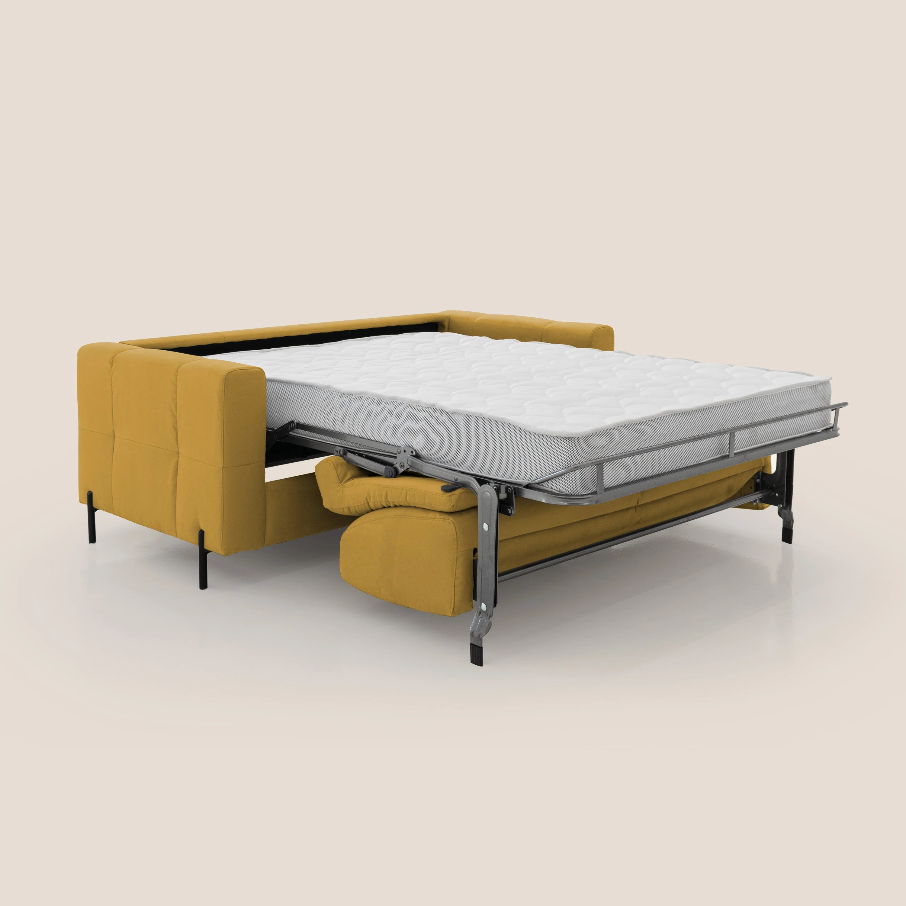 Ortensia canapé convertible matelas H 18cm et pieds hauts en élégante microfibre détachable T11 jaune - Image 2