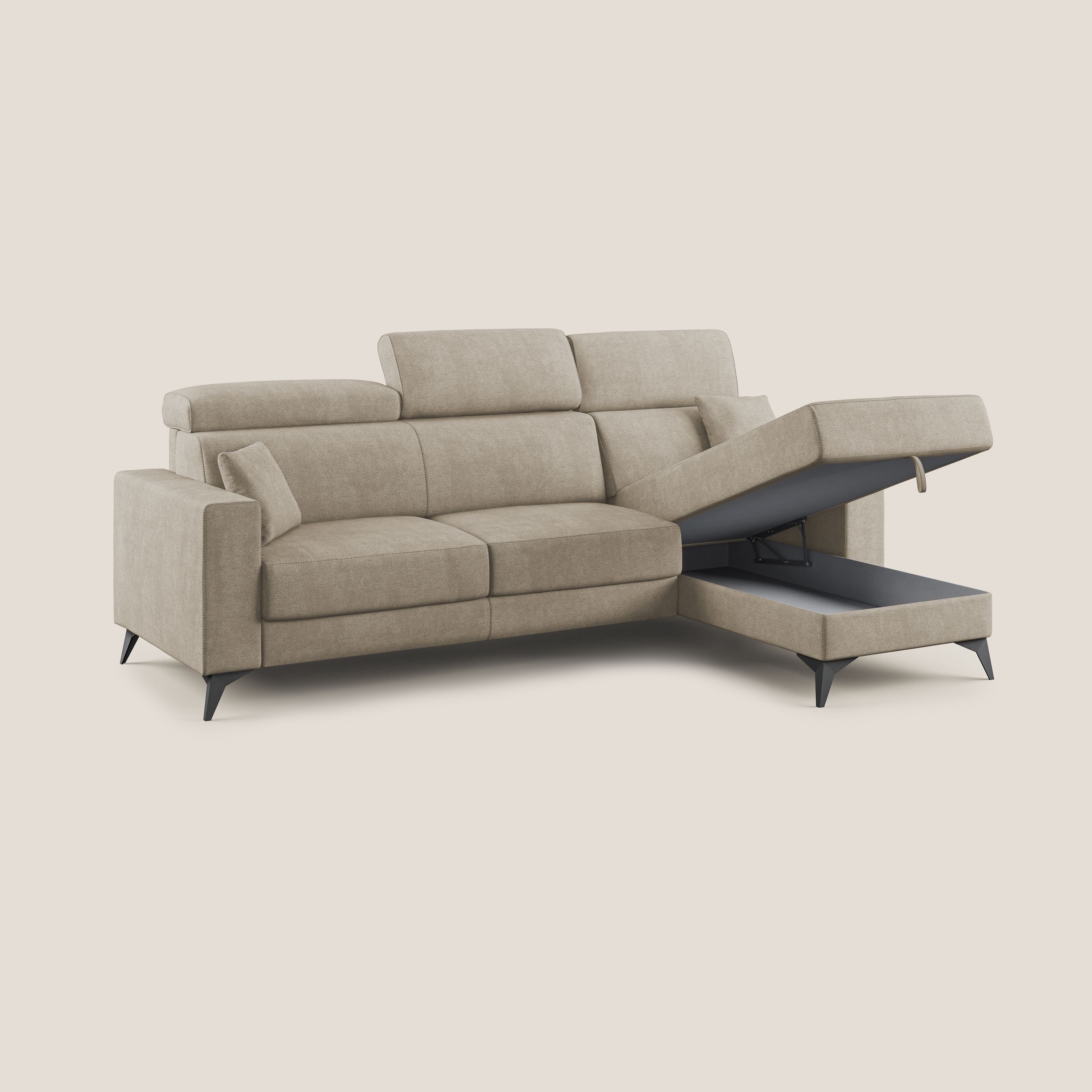 Pegaso canapé convertible d'angle avec têtières inclinables en tissu doux imperméable T02 beige - Image 2