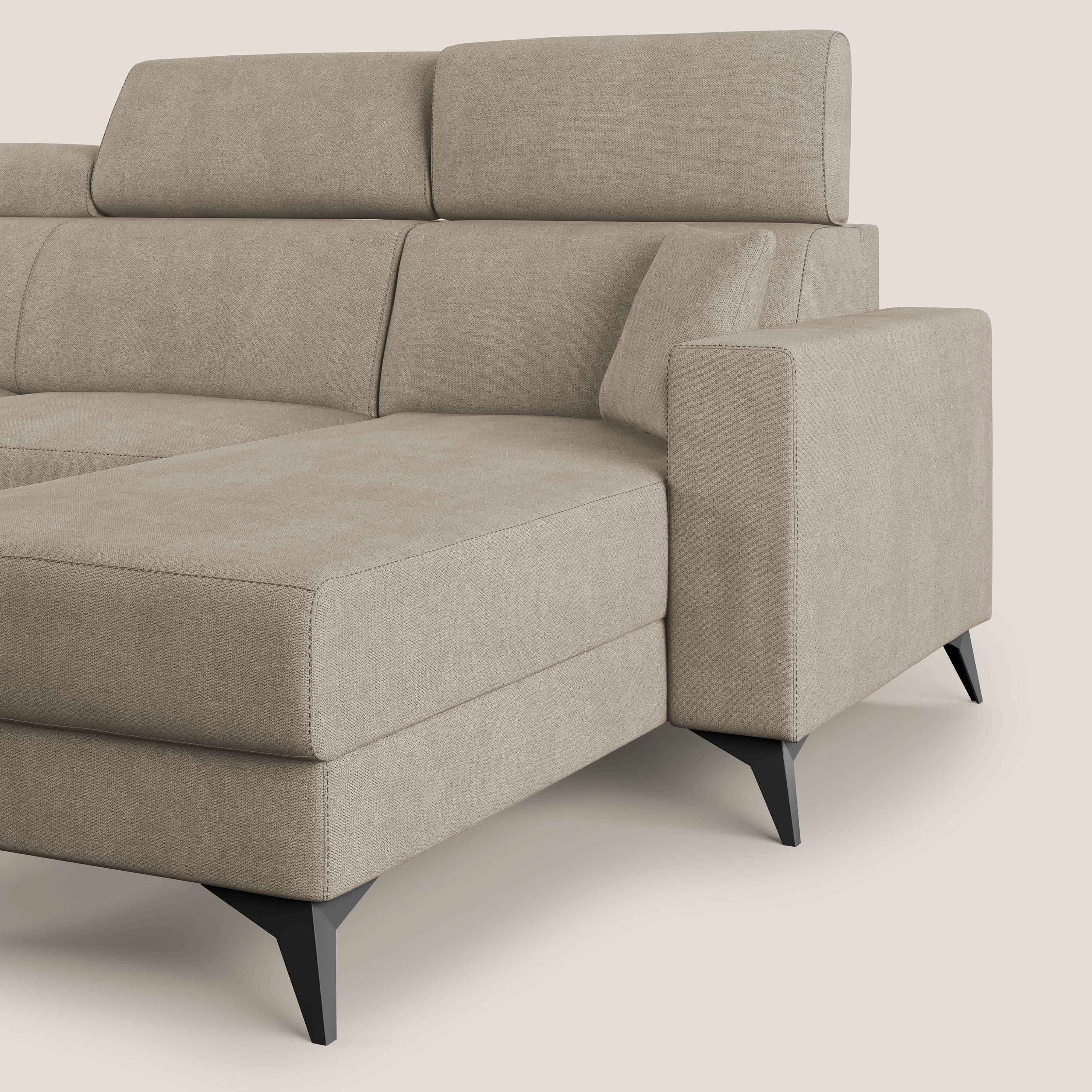 Pegaso canapé convertible d'angle avec têtières inclinables en tissu doux imperméable T02 beige - Image 7
