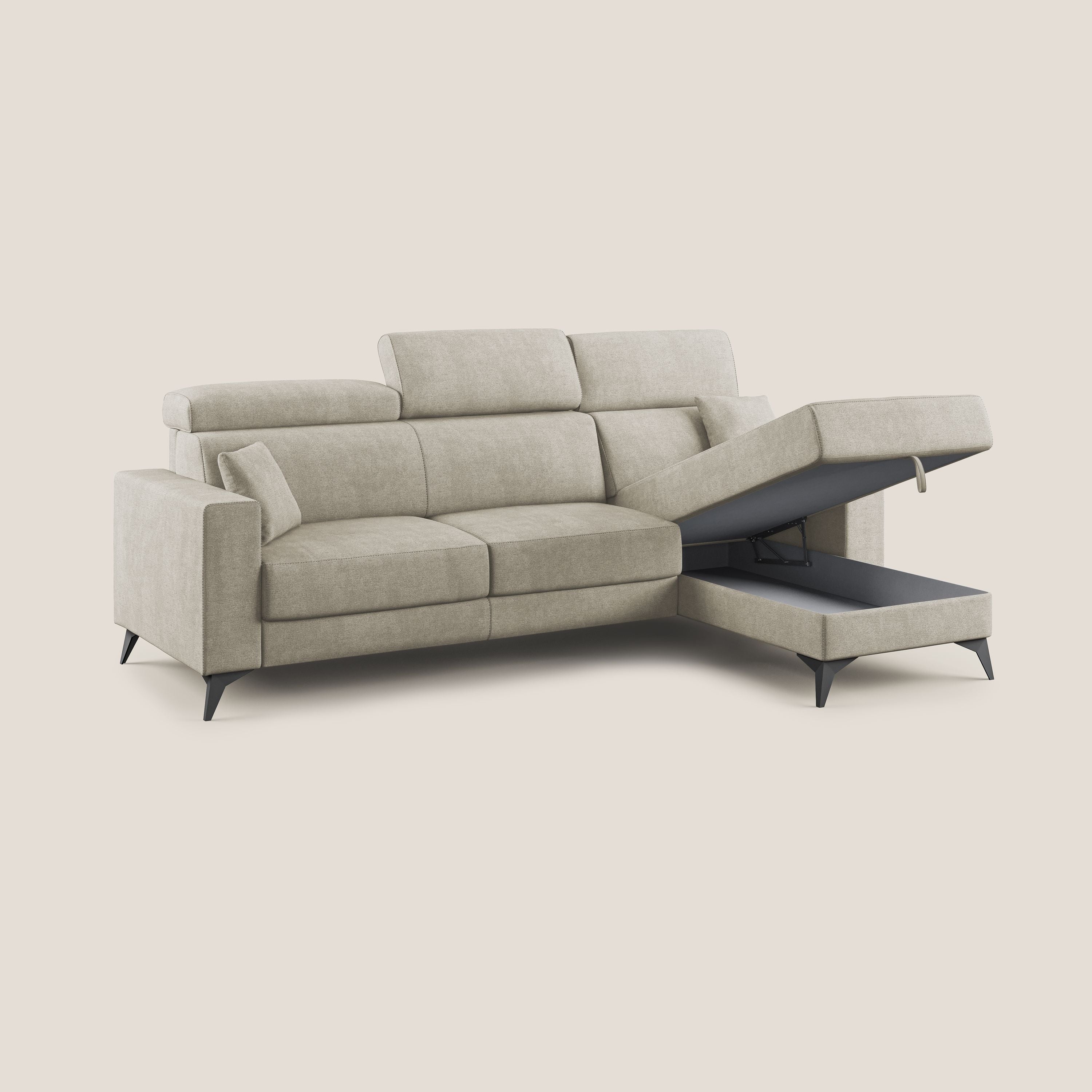 Pegaso canapé convertible d'angle avec têtières inclinables en tissu doux imperméable T02 crème - Image 4