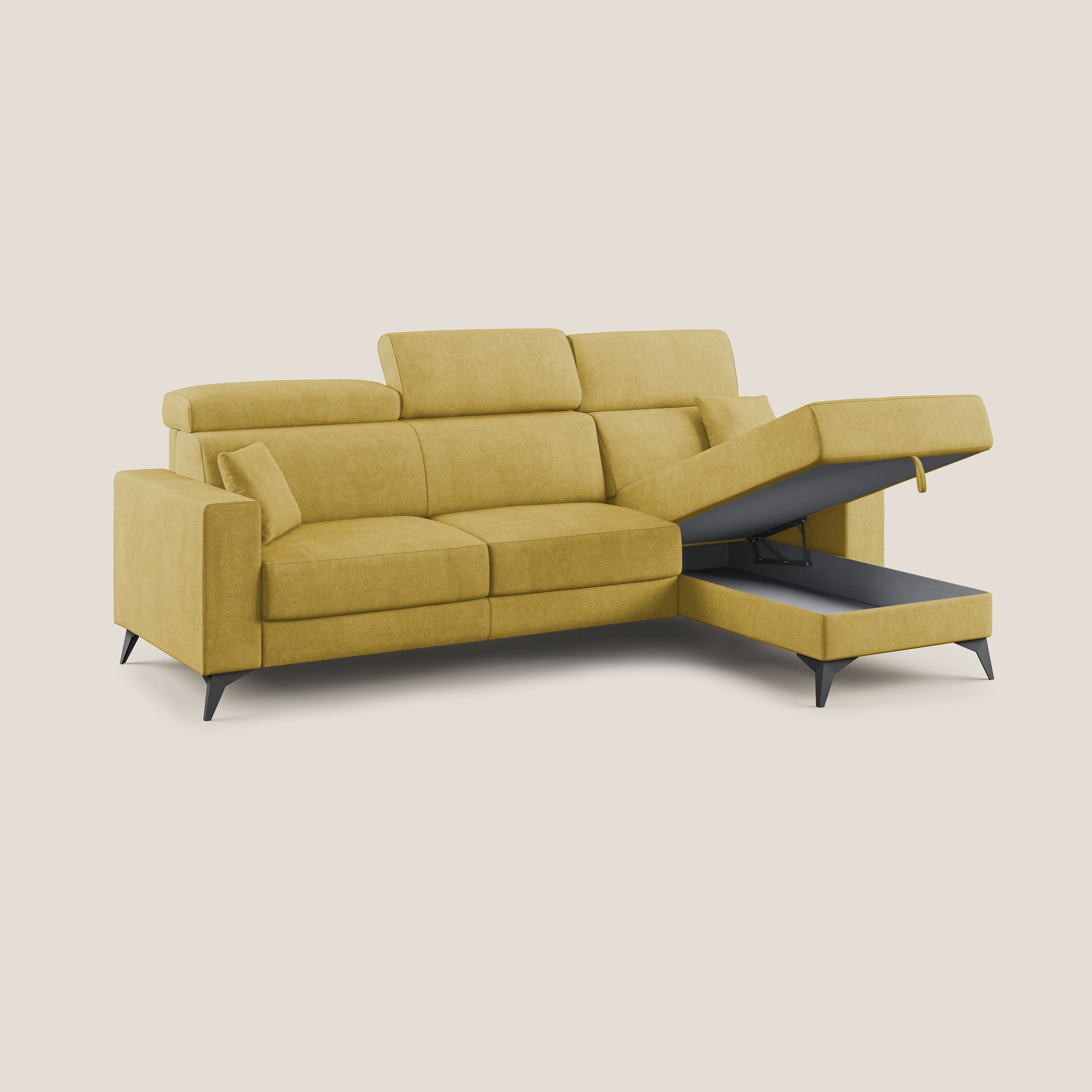Pegaso canapé convertible d'angle avec têtières inclinables en tissu doux imperméable T02 jaune - Image 2
