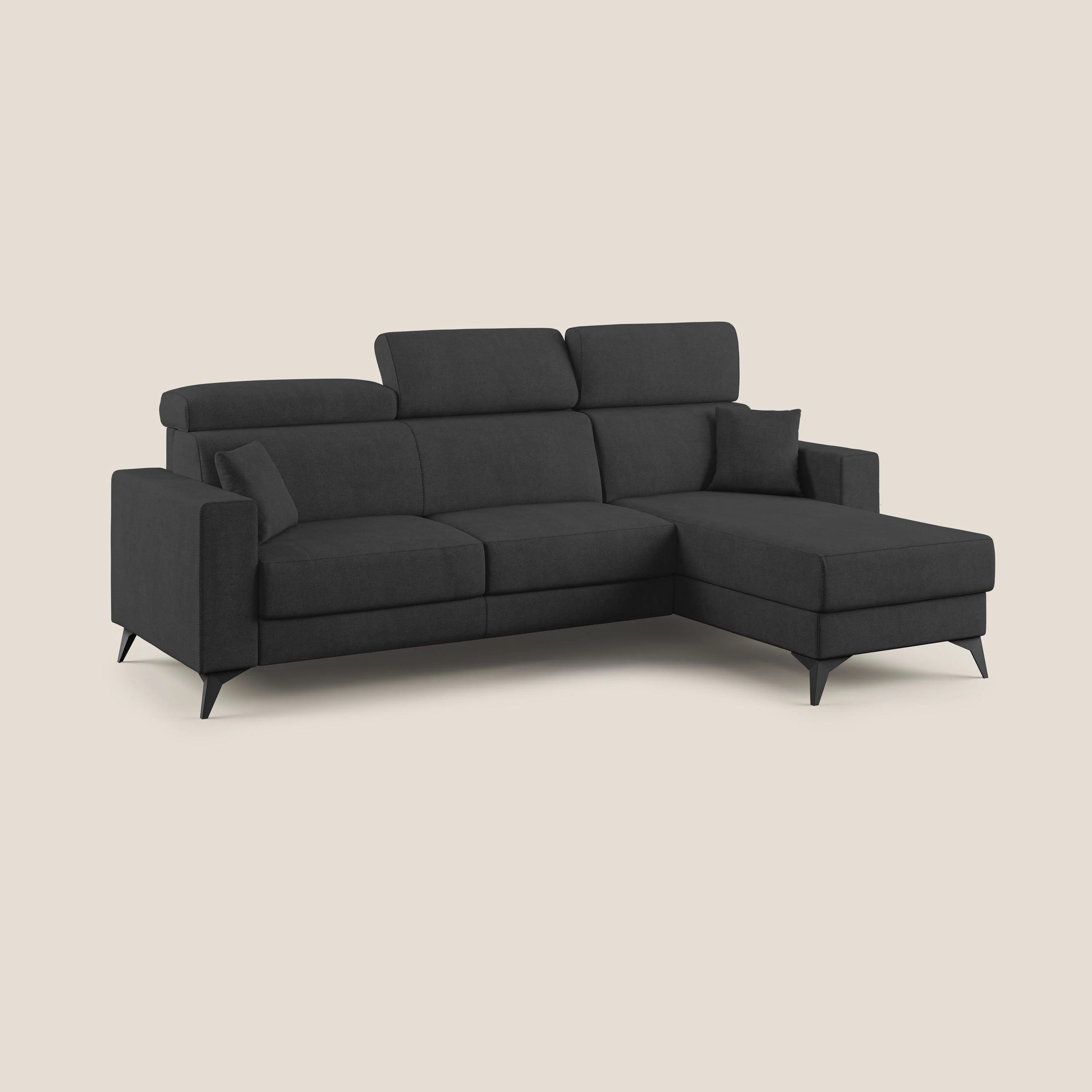 Pegaso canapé convertible d'angle avec têtières inclinables en tissu doux imperméable T02 noir - Image 3