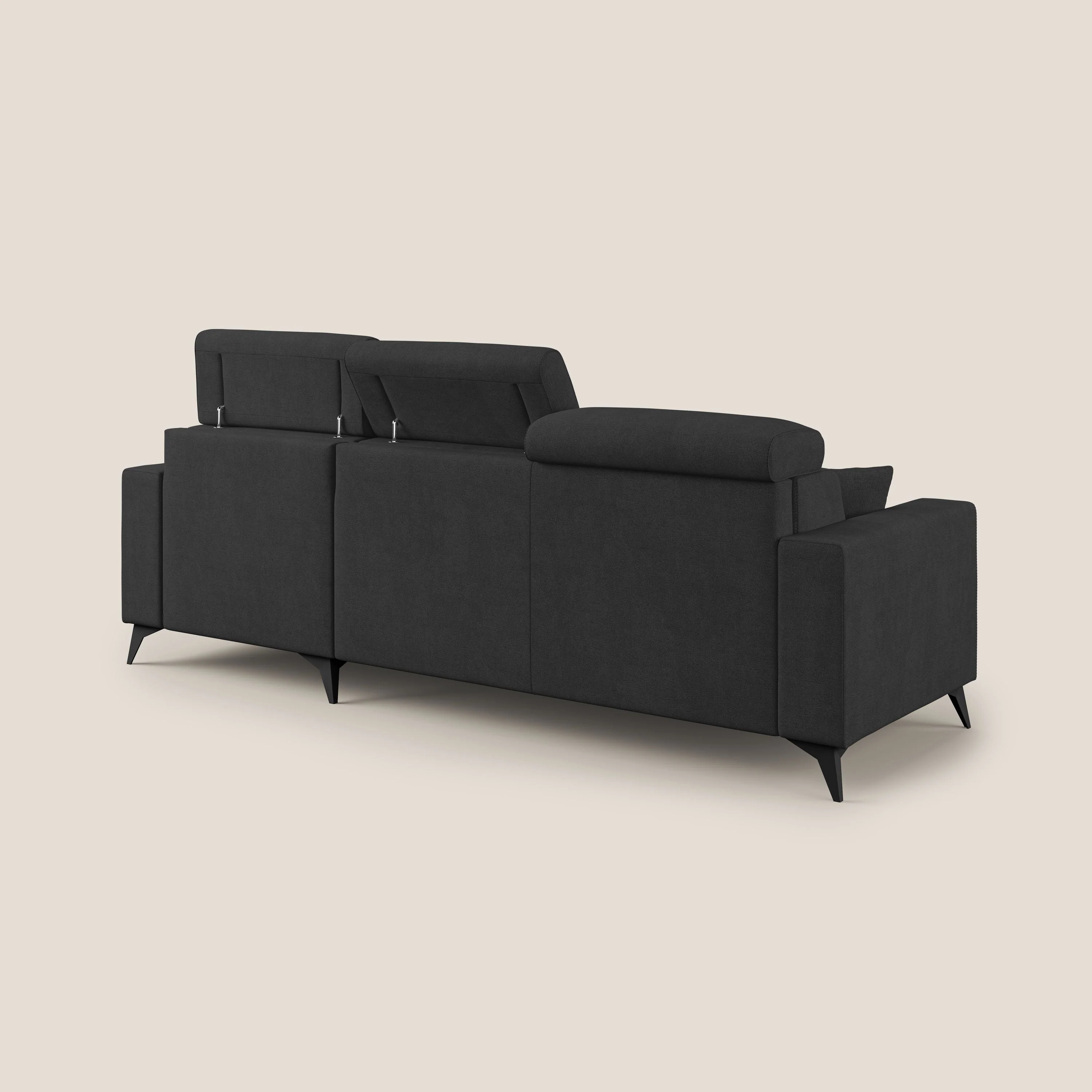 Pegaso canapé convertible d'angle avec têtières inclinables en tissu doux imperméable T02 noir - Image 5