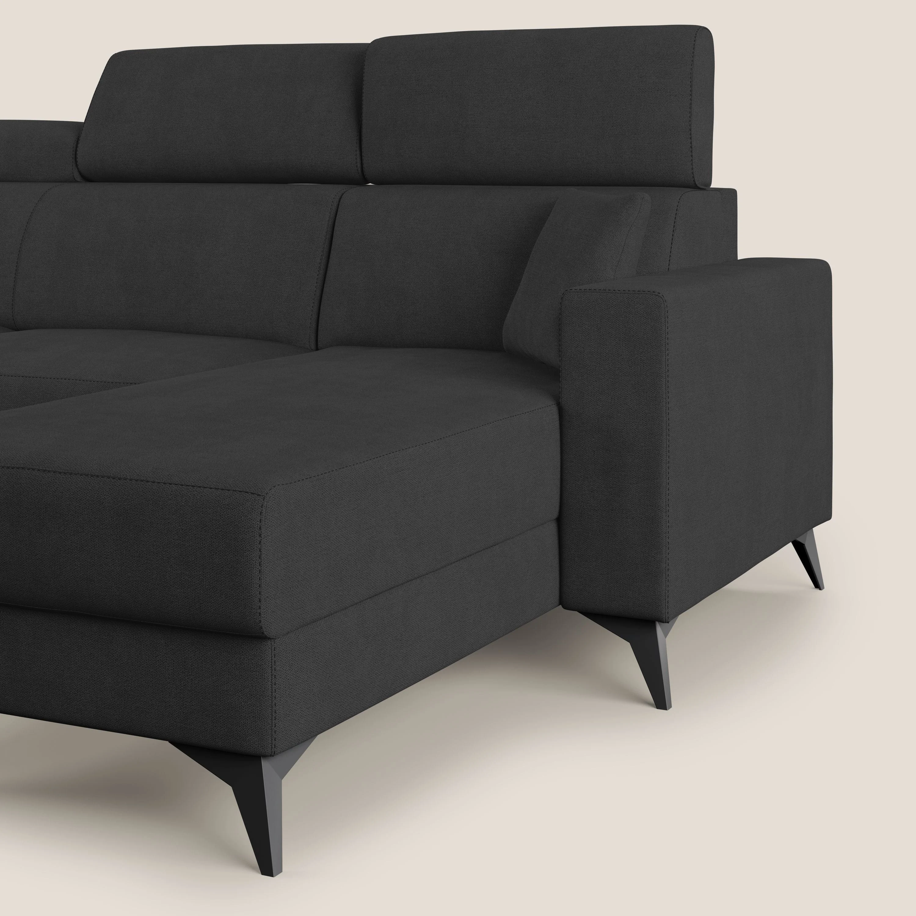 Pegaso canapé convertible d'angle avec têtières inclinables en tissu doux imperméable T02 noir - Image 9