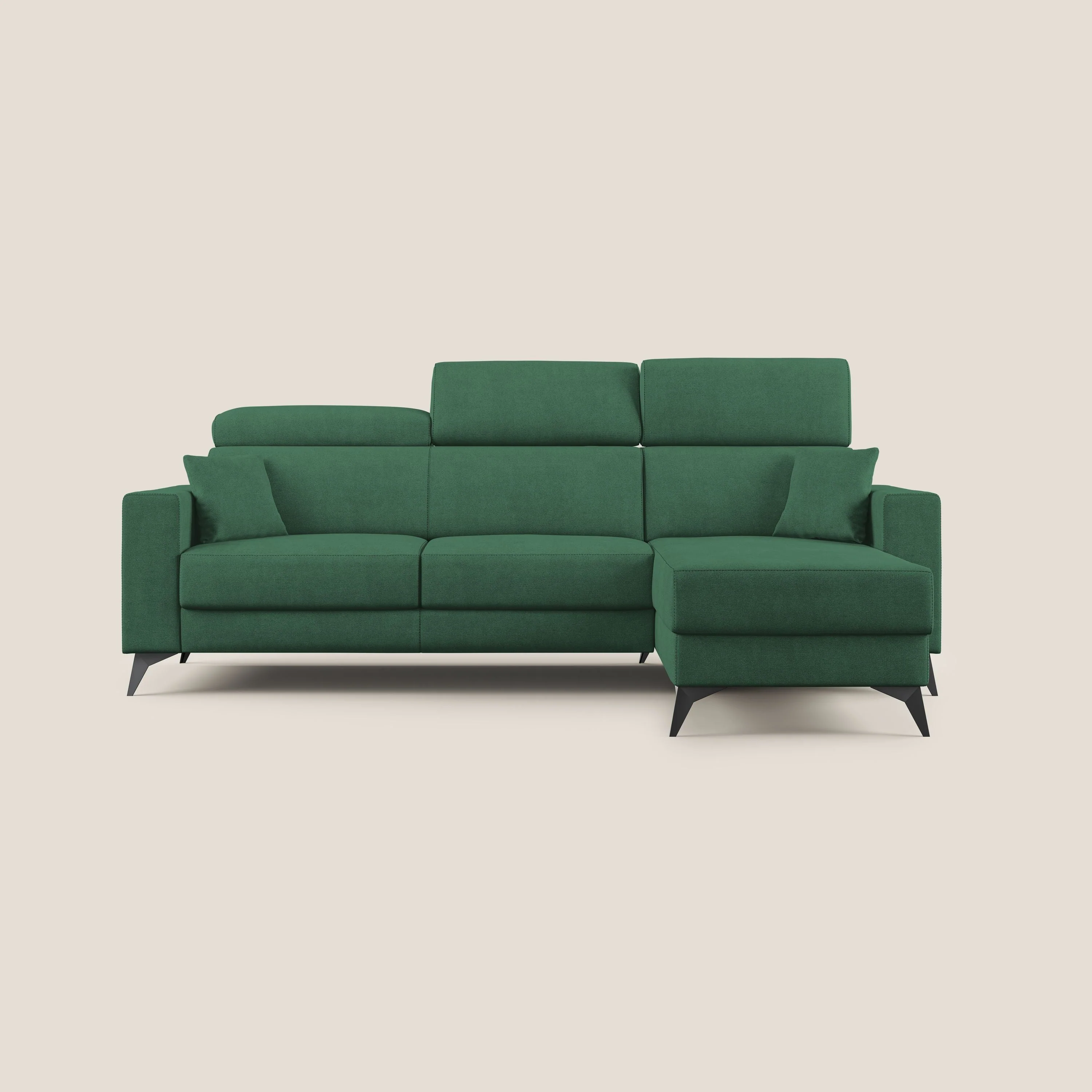 Pegaso canapé convertible d'angle avec têtières inclinables en tissu doux imperméable T02 vert