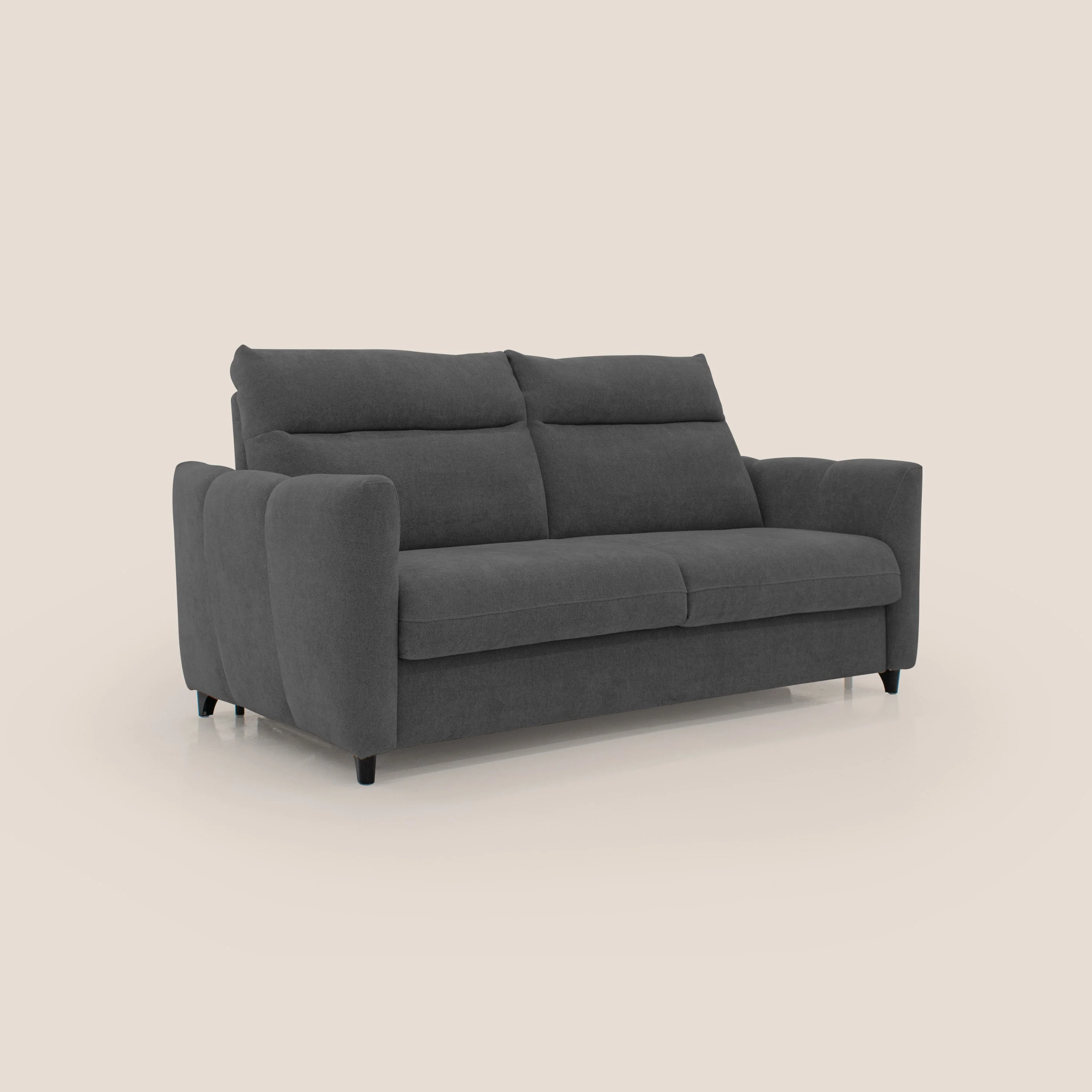 Peonia canapé convertible scandinave avec matelas H 18cm et dossier haut en bouclette imperméable T07 anthracite - Image 3