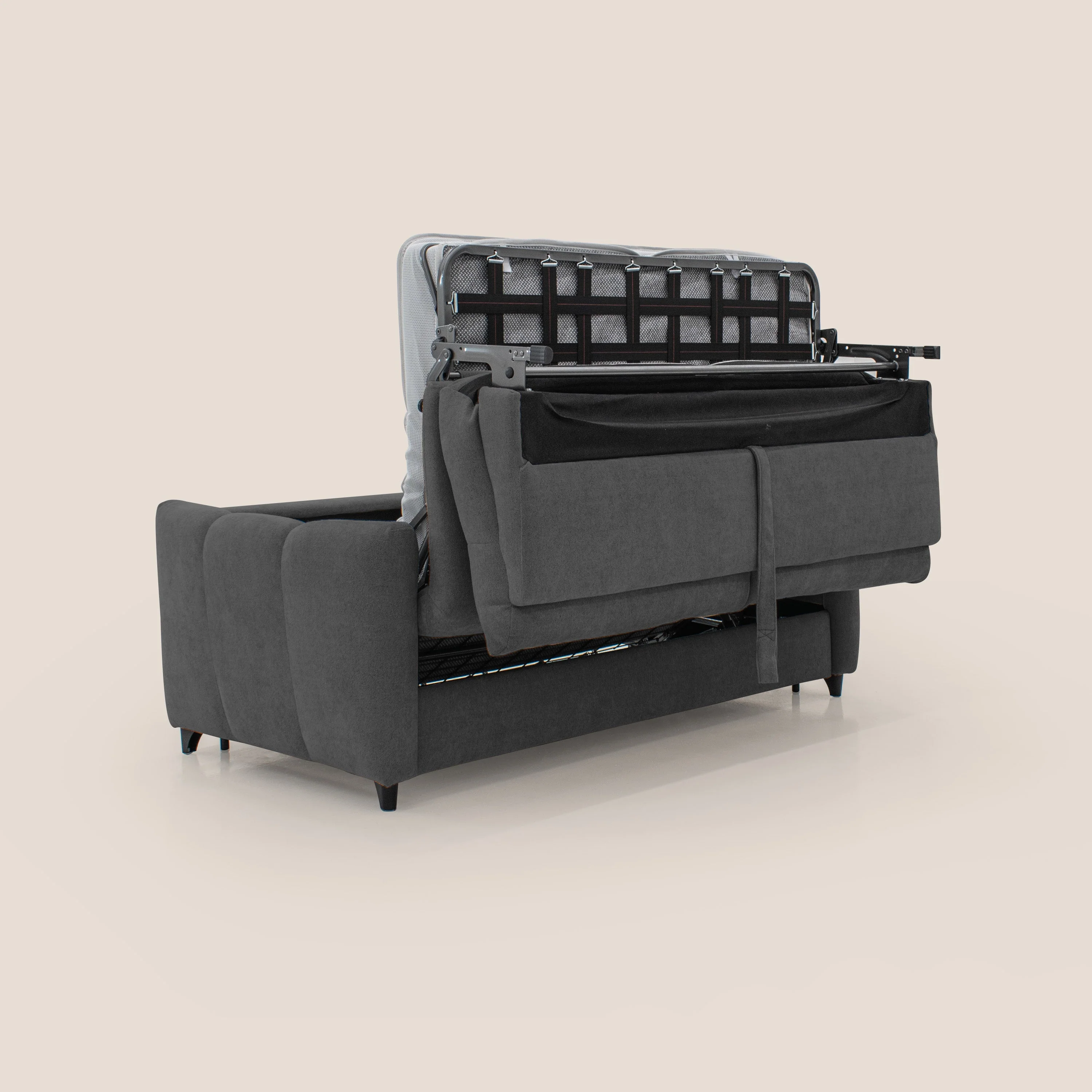 Peonia canapé convertible scandinave avec matelas H 18cm et dossier haut en bouclette imperméable T07 anthracite - Image 4