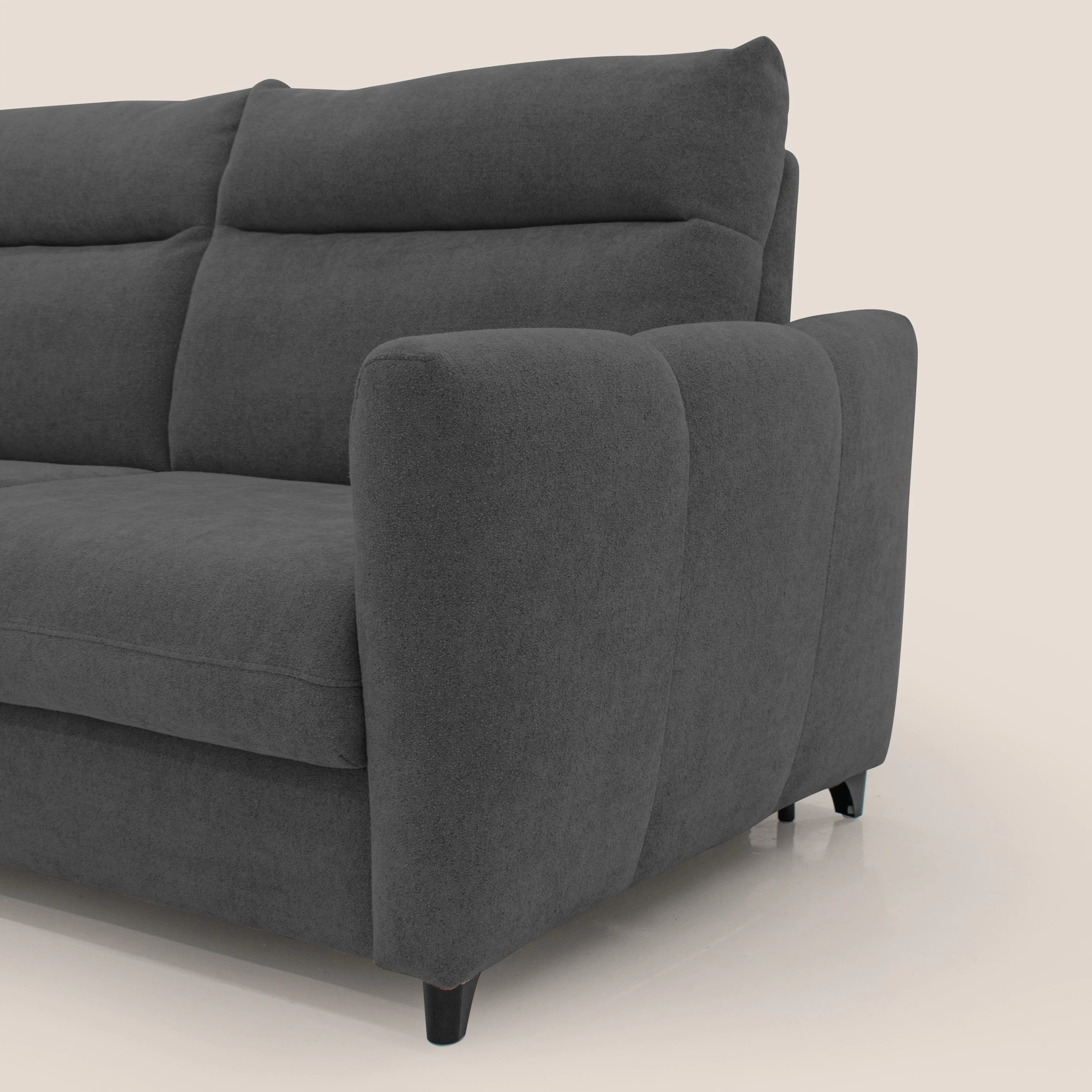 Peonia canapé convertible scandinave avec matelas H 18cm et dossier haut en bouclette imperméable T07 anthracite - Image 5