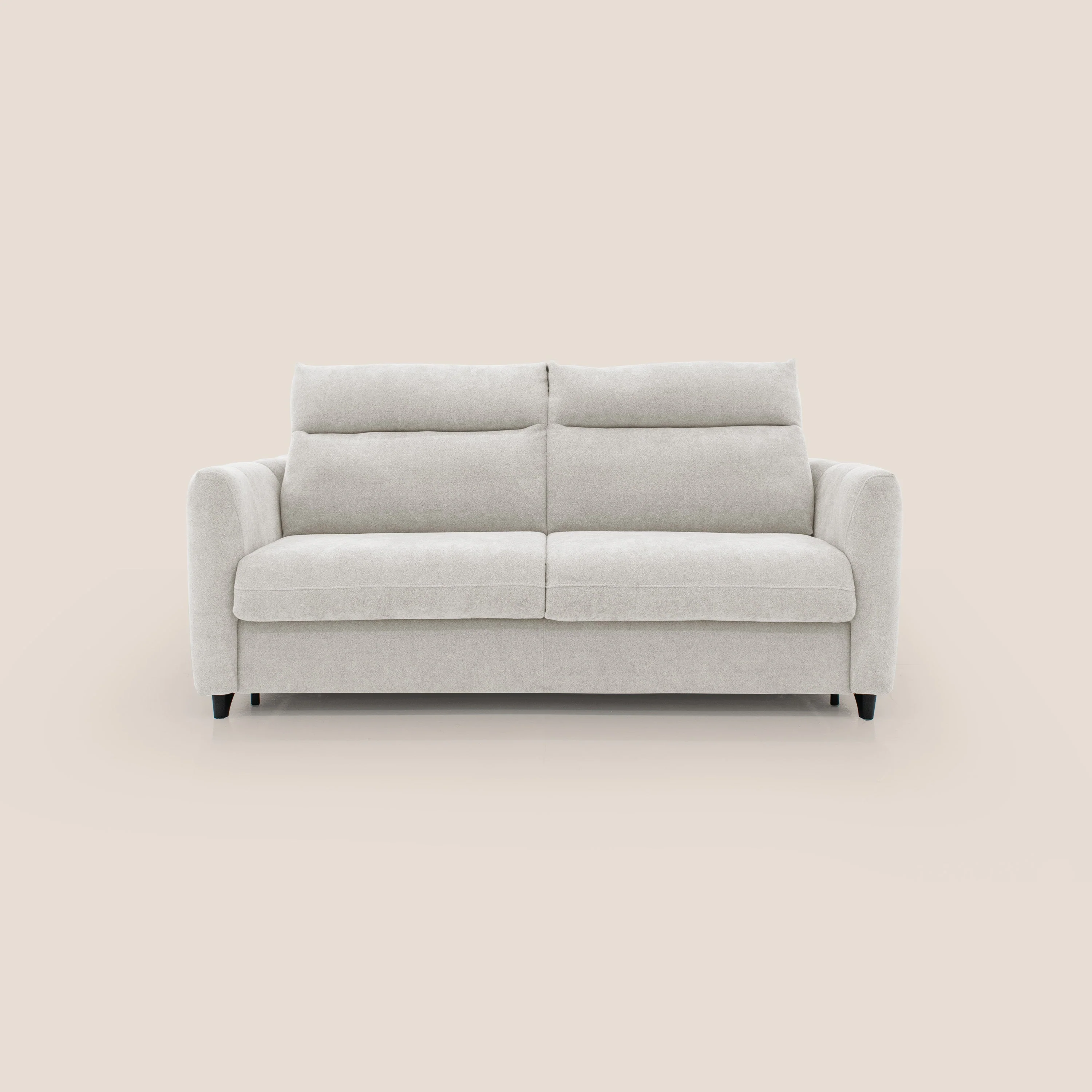 Peonia canapé convertible scandinave avec matelas H 18cm et dossier haut en bouclette imperméable T07 blanc