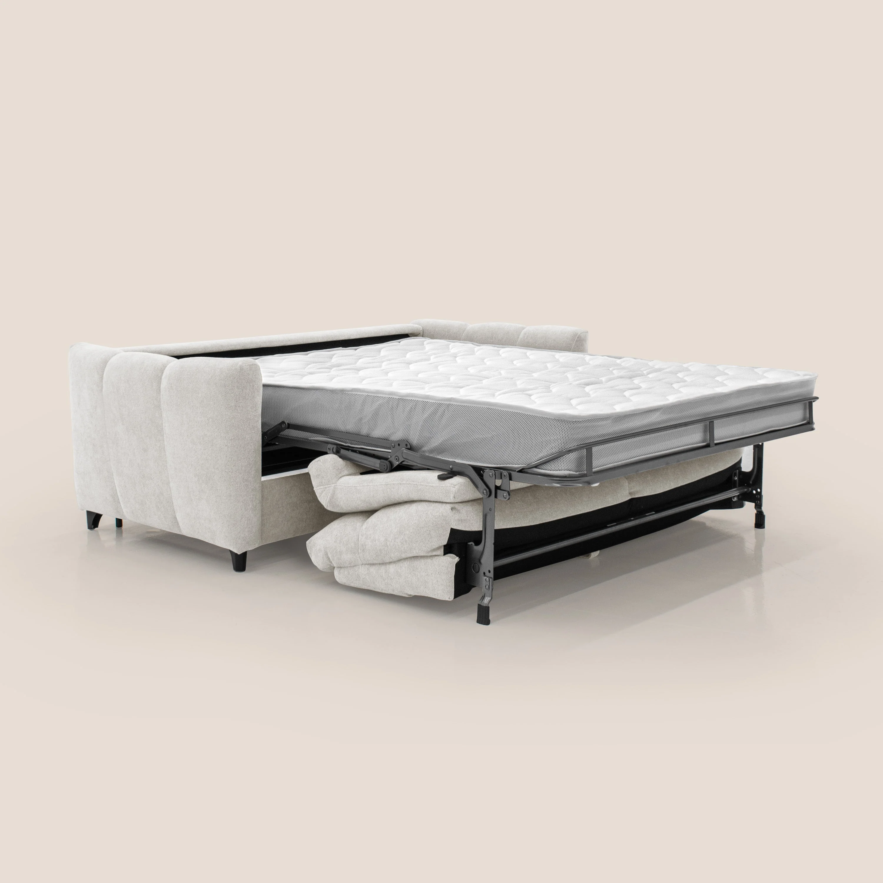 Peonia canapé convertible scandinave avec matelas H 18cm et dossier haut en bouclette imperméable T07 blanc - Image 2