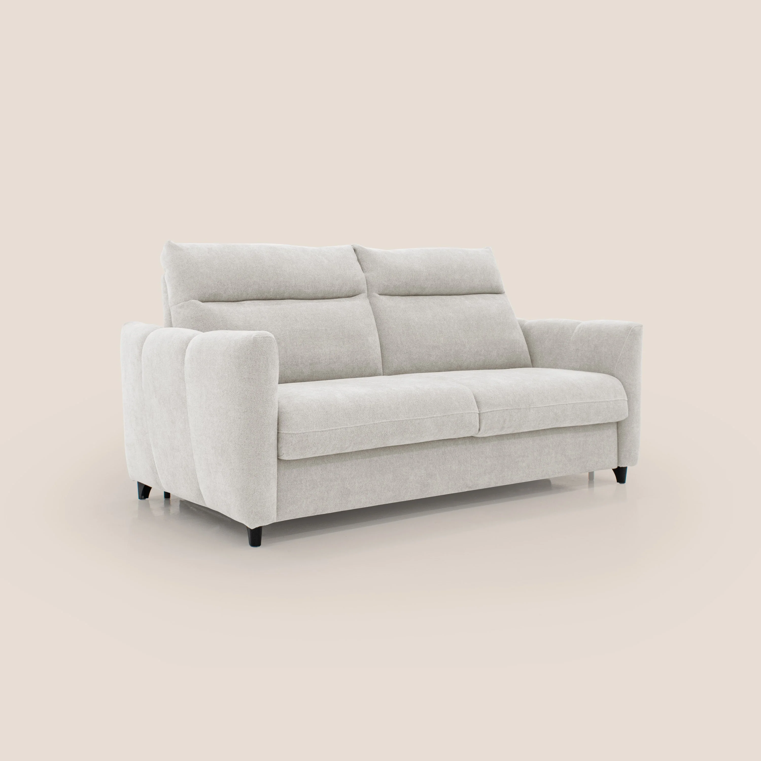 Peonia canapé convertible scandinave avec matelas H 18cm et dossier haut en bouclette imperméable T07 blanc - Image 3
