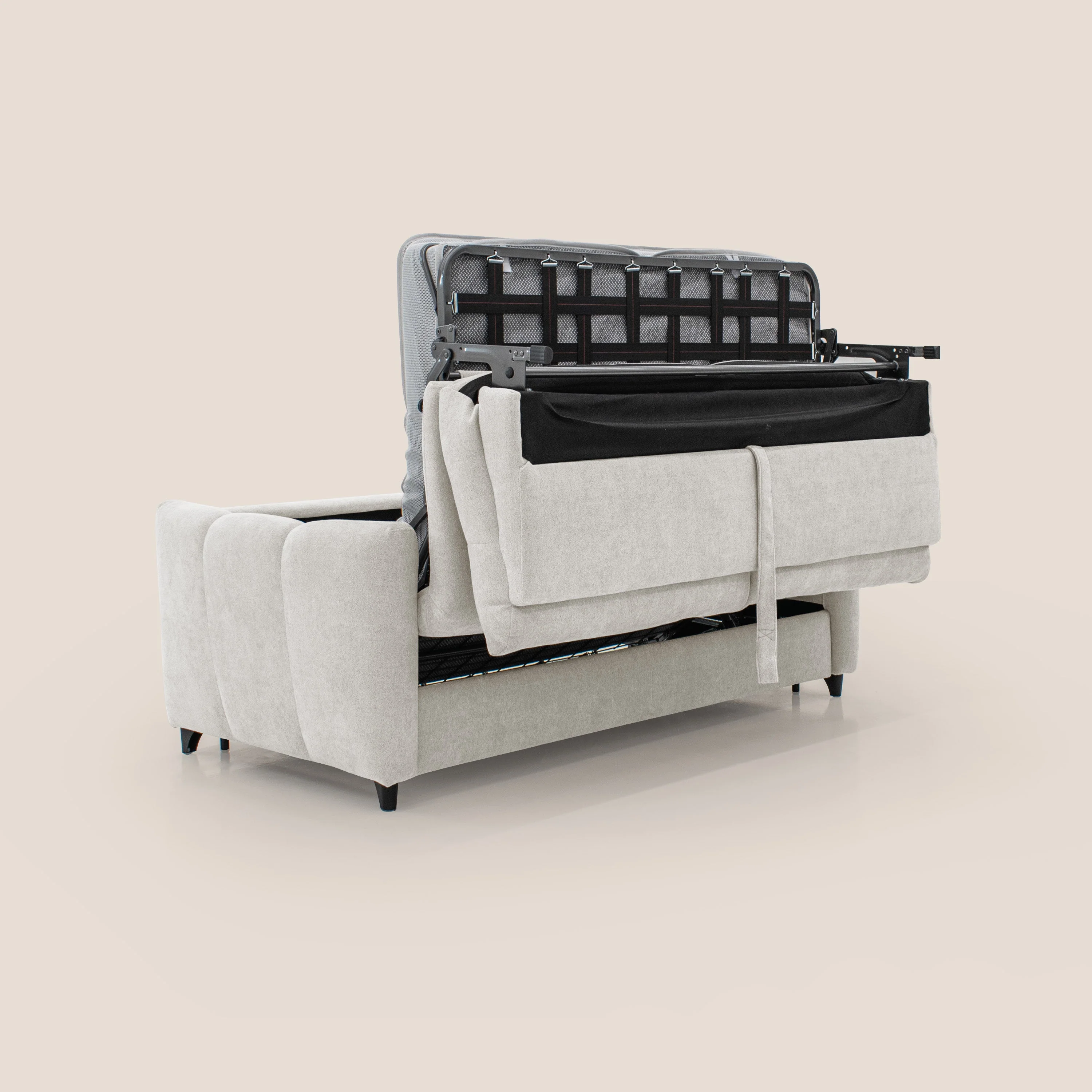 Peonia canapé convertible scandinave avec matelas H 18cm et dossier haut en bouclette imperméable T07 blanc - Image 4