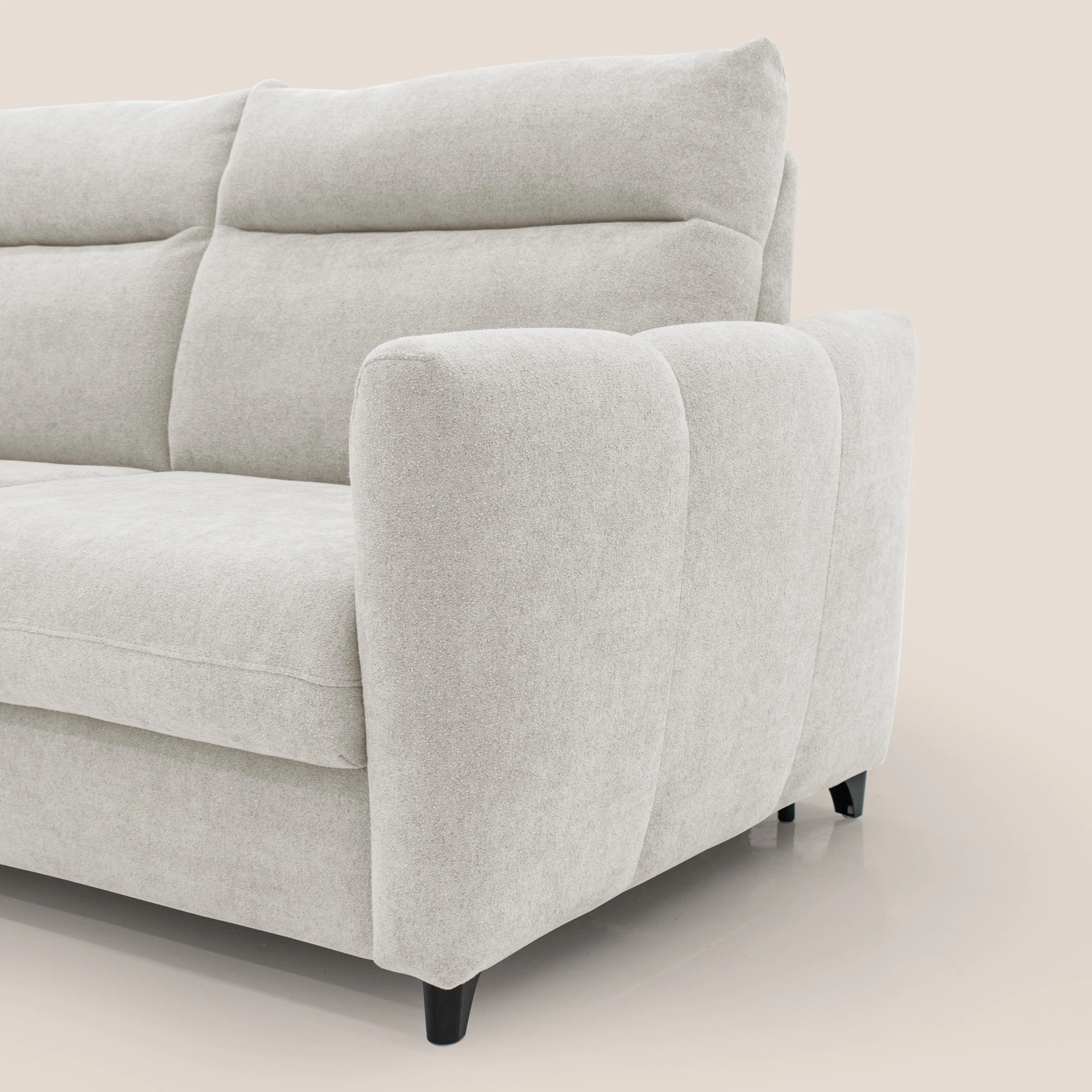 Peonia canapé convertible scandinave avec matelas H 18cm et dossier haut en bouclette imperméable T07 blanc - Image 5